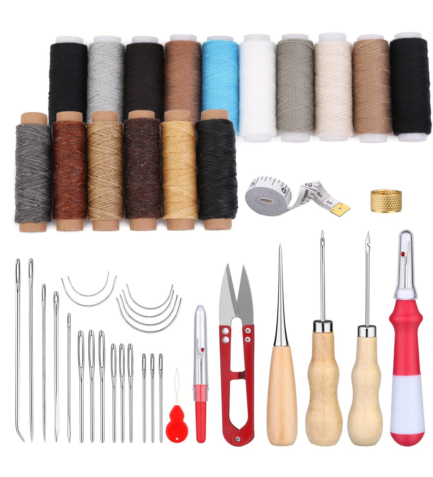 46 Pcs Leather Sewing Kit - Upholstery Repair Set for DIY Sewing - Leather Craft Tools for Beginners and Professionals - Buy Online on GoSupps.com
