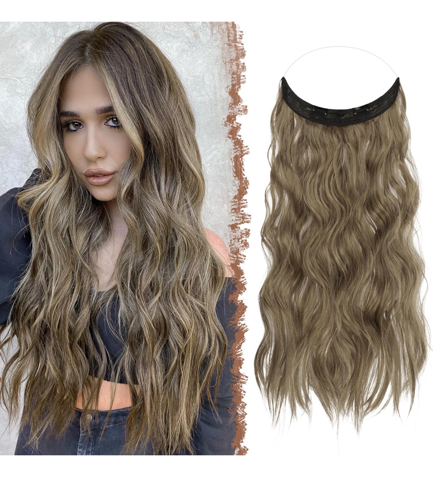 FESHFEN Invisible Wire Hair Extensions - Long Wavy Synthetic Hairpiece 20 inch Brown Blonde - Buy Online on GoSupps.com