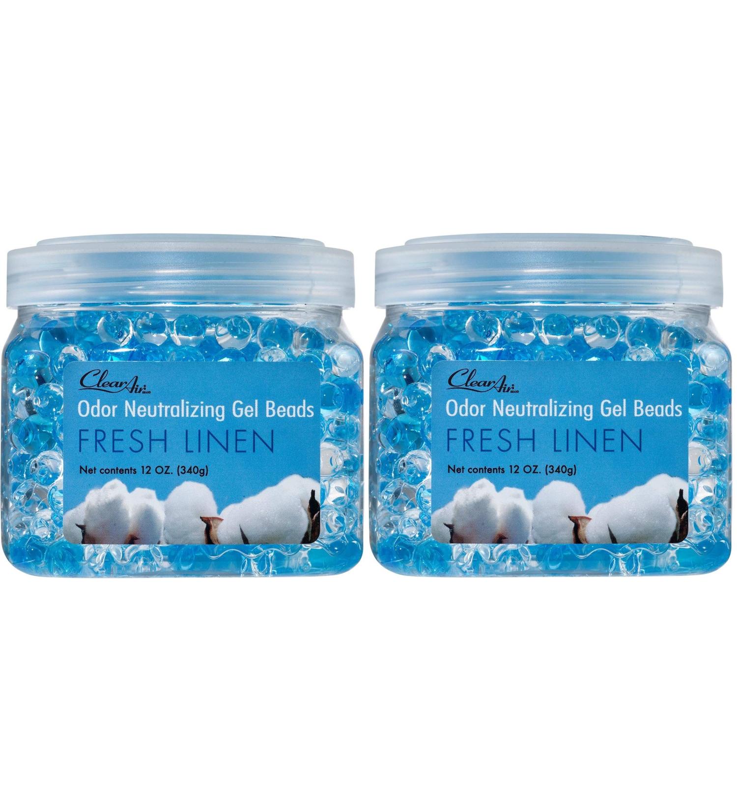 Clear Air Odor Eliminator Gel Beads 12oz - 2 Pack | Fresh Linen Scent | Made with Essential Oils for Bathrooms, Cars, Boats, RVs & Pet Areas - Buy Online on GoSupps.com