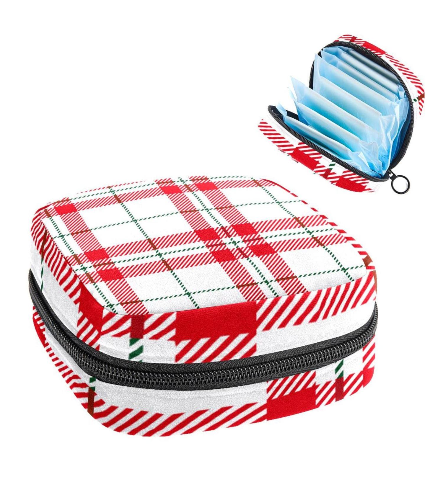 Women's Portable Period Kit | Red & White Scottish Plaid Stillpad Holder | Feminine Pockets Organizer - Buy Online on GoSupps.com