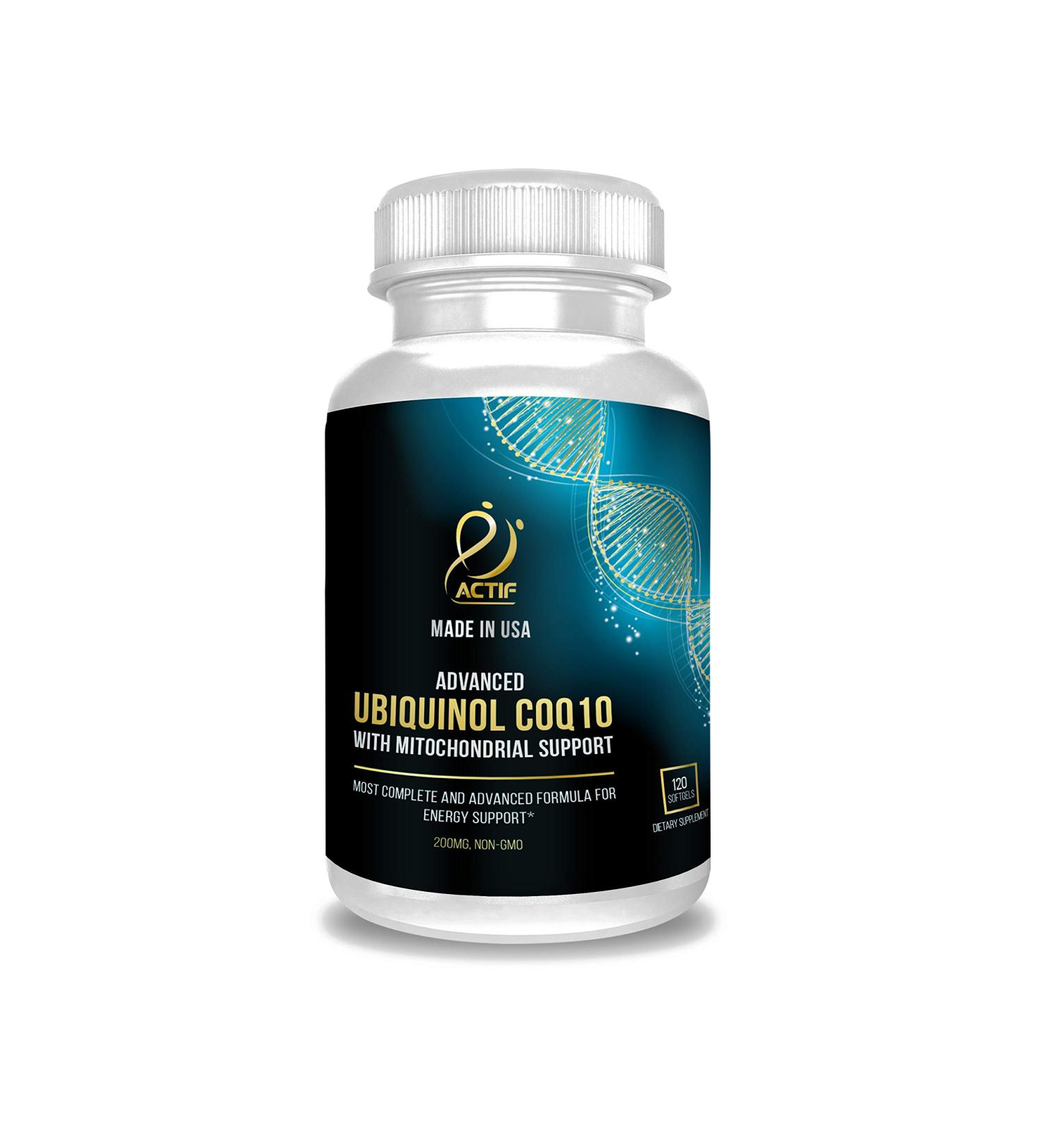 ACTIF Super Ubiquinol CoQ10 200mg - Enhanced Mitochondrial Support Non-GMO USA Made 120 Count | Premium Quality Supplements for Heart Health - Buy Online on GoSupps.com