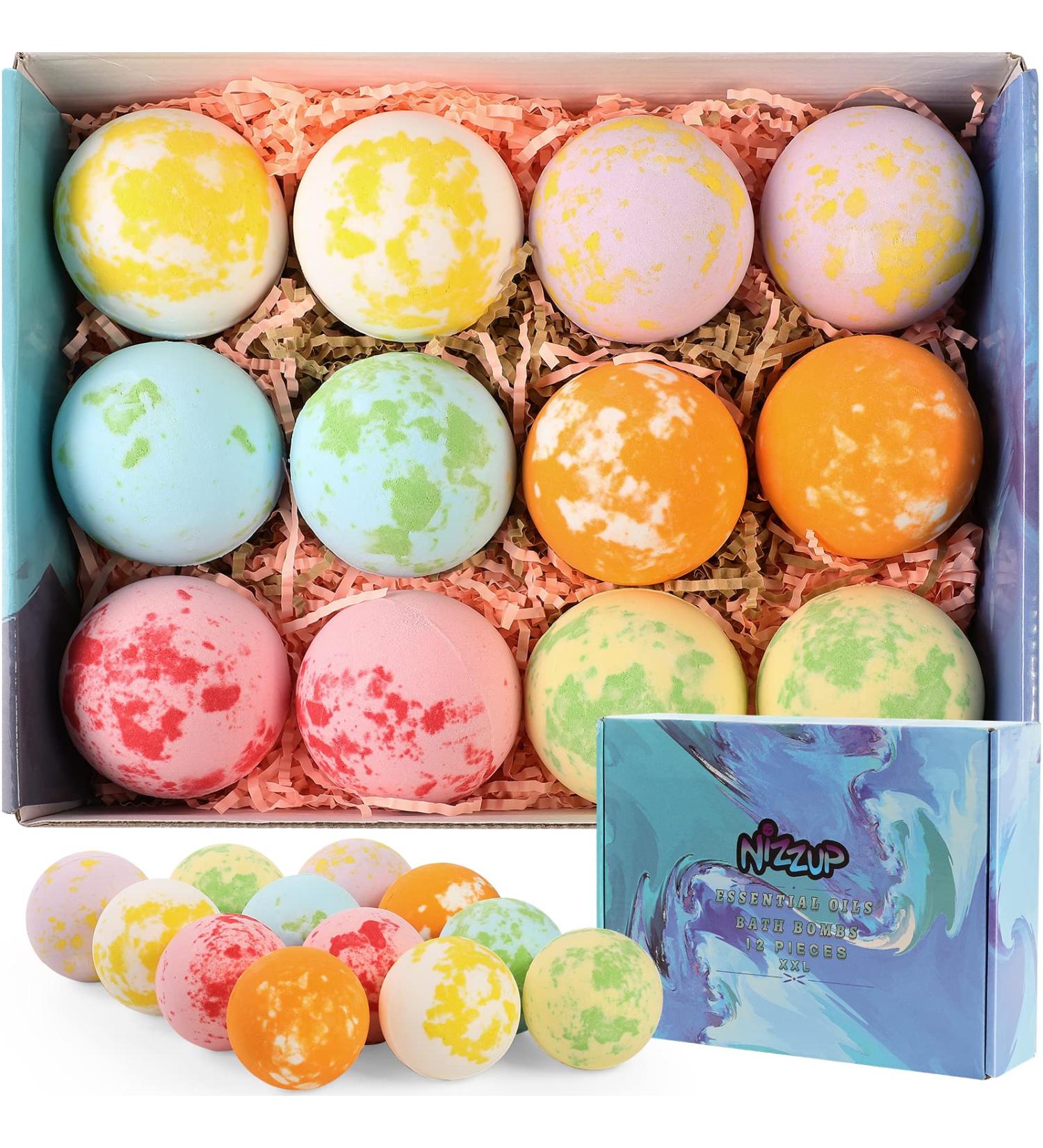 NIZZUP Bath Bombs Gift Set - 12 Pack Aromatherapy Fizzies with Essential Oil, Long Lasting Moisturizing Spa Treatment - Perfect Gift for Loved Ones - Buy Online on GoSupps.com
