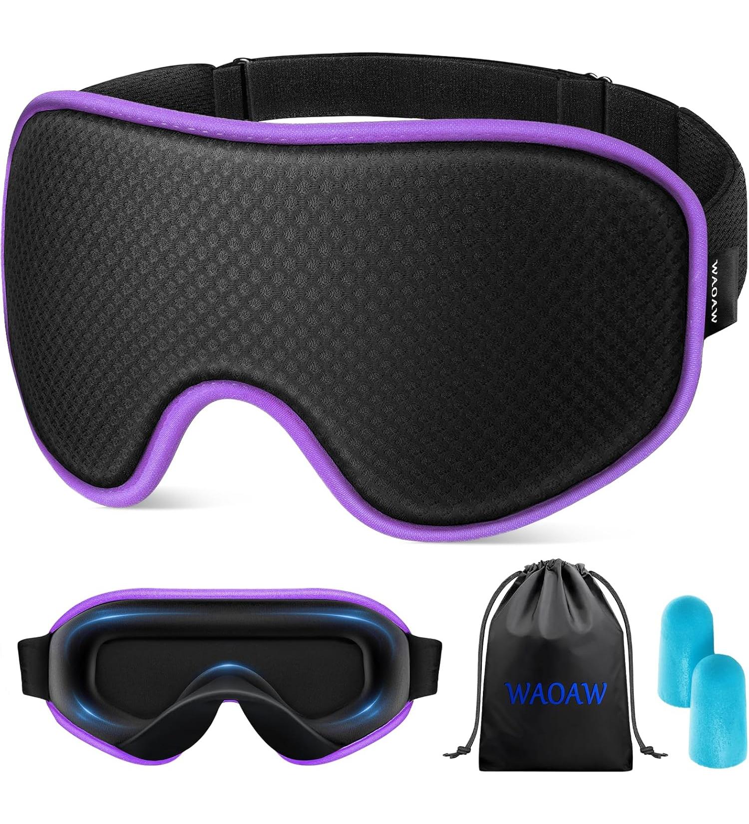 WAOAW Sleep Mask for Men Women Blackout Eye Masks for Sleep - 3D Breathable Soft Comfortable Eye Mask for Travel - Adjustable Light Blocking Night Masks for Sleeping - Purple - Buy Online on GoSupps.com