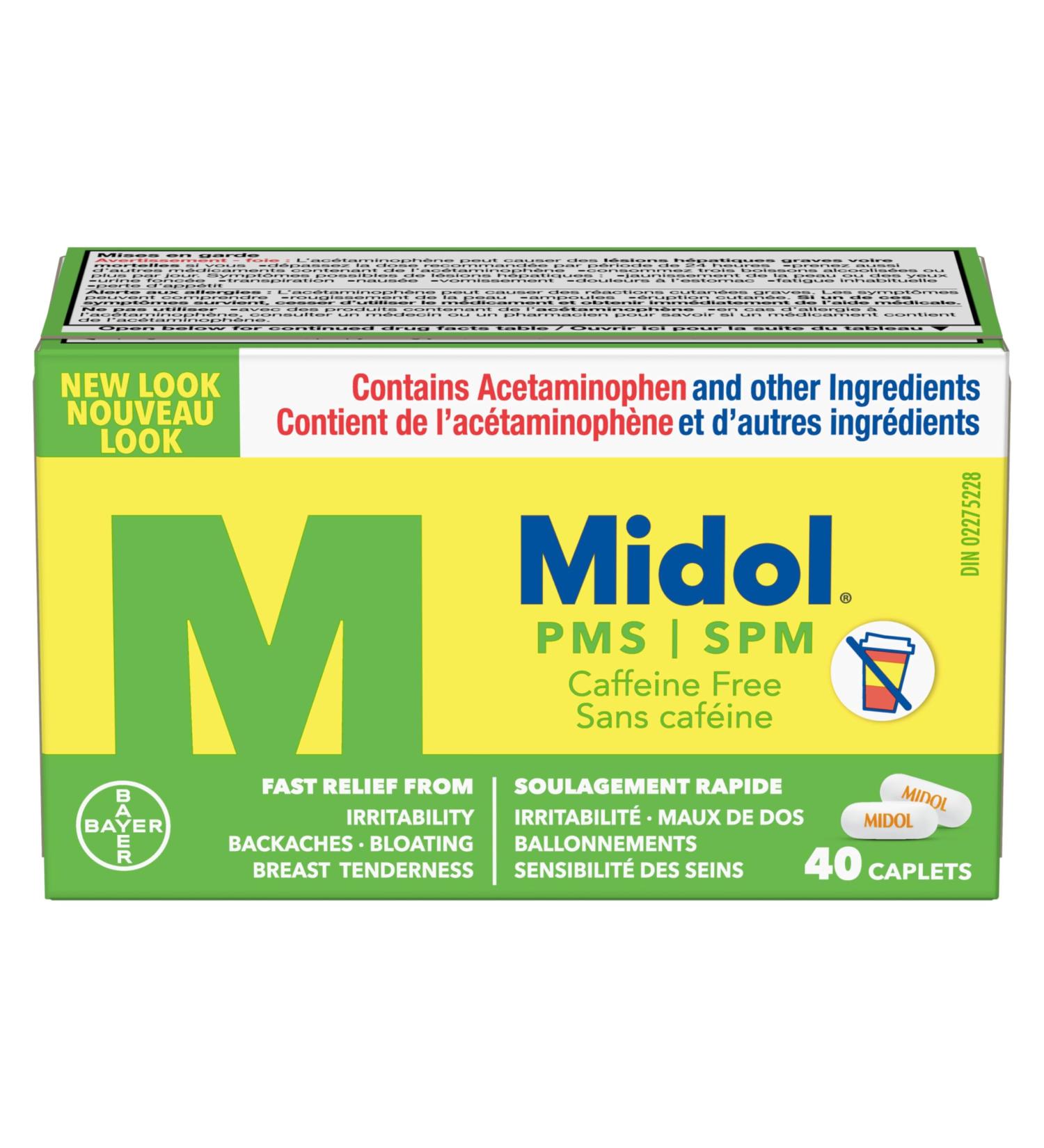 Midol PMS Caffeine-Free Pain Reliever Fast Relief of Pre-Menstrual Period Symptoms such as Irritability Bloating Cramps Breast tenderness Backache Headaches and Muscle Aches (40 Caplets) 40 Count (Pack of 1) - Buy Online on GoSupps.com