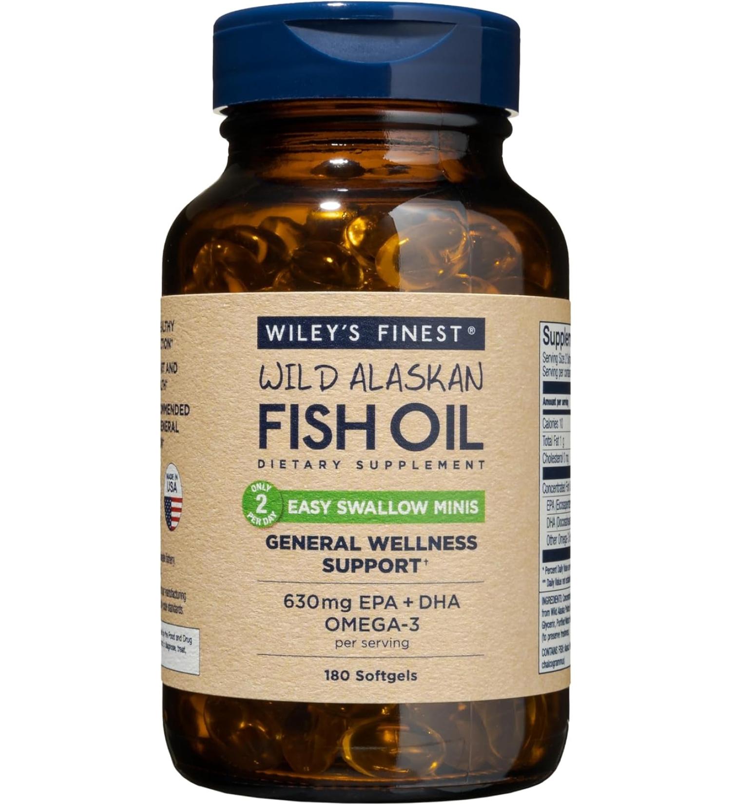 Wiley's Finest Wild Alaskan Fish Oil Minis - 630 mg, 180 Easy Swallow Softgels - Buy Online on GoSupps.com