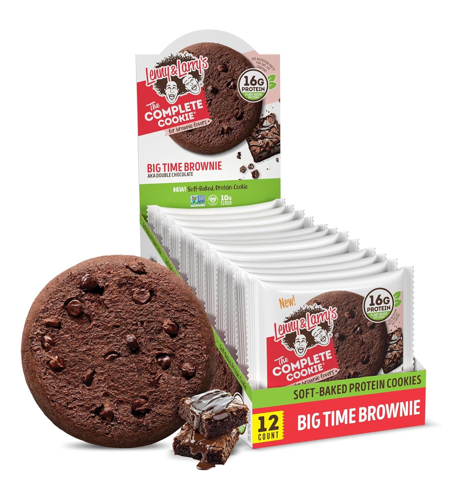Lenny & Larry's The Complete Cookie Big Time Brownie Soft Baked 16g Plant Protein Vegan Non-GMO 4 Ounce Cookie - Big Time Brownie - Pack of 12 - Buy Online on GoSupps.com