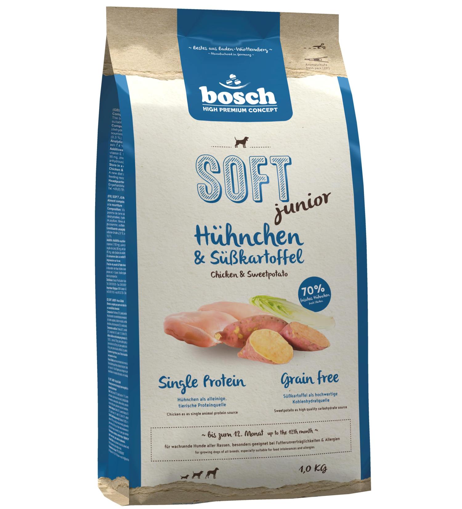 bosch HPC SOFT Junior Chicken and Sweet Potato Semi-Wet Dry for Growing Dogs of All Breeds - Monoprotein - Grain-Free - 1 x 1 - Buy Online on GoSupps.com