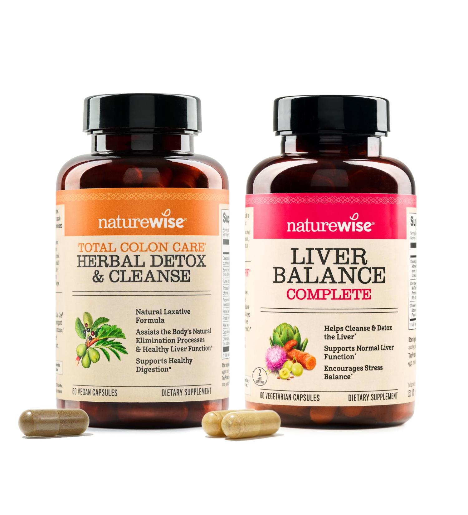 NatureWise 1 Total Colon Care Herbal Cleanse - Non-GMO - 60 Capsules 60-Day Supply + 1 Liver Balance - Milk Thistle Dandelion Turmeric - 60 Capsules 30-Day Supply  - Buy Online on GoSupps.com