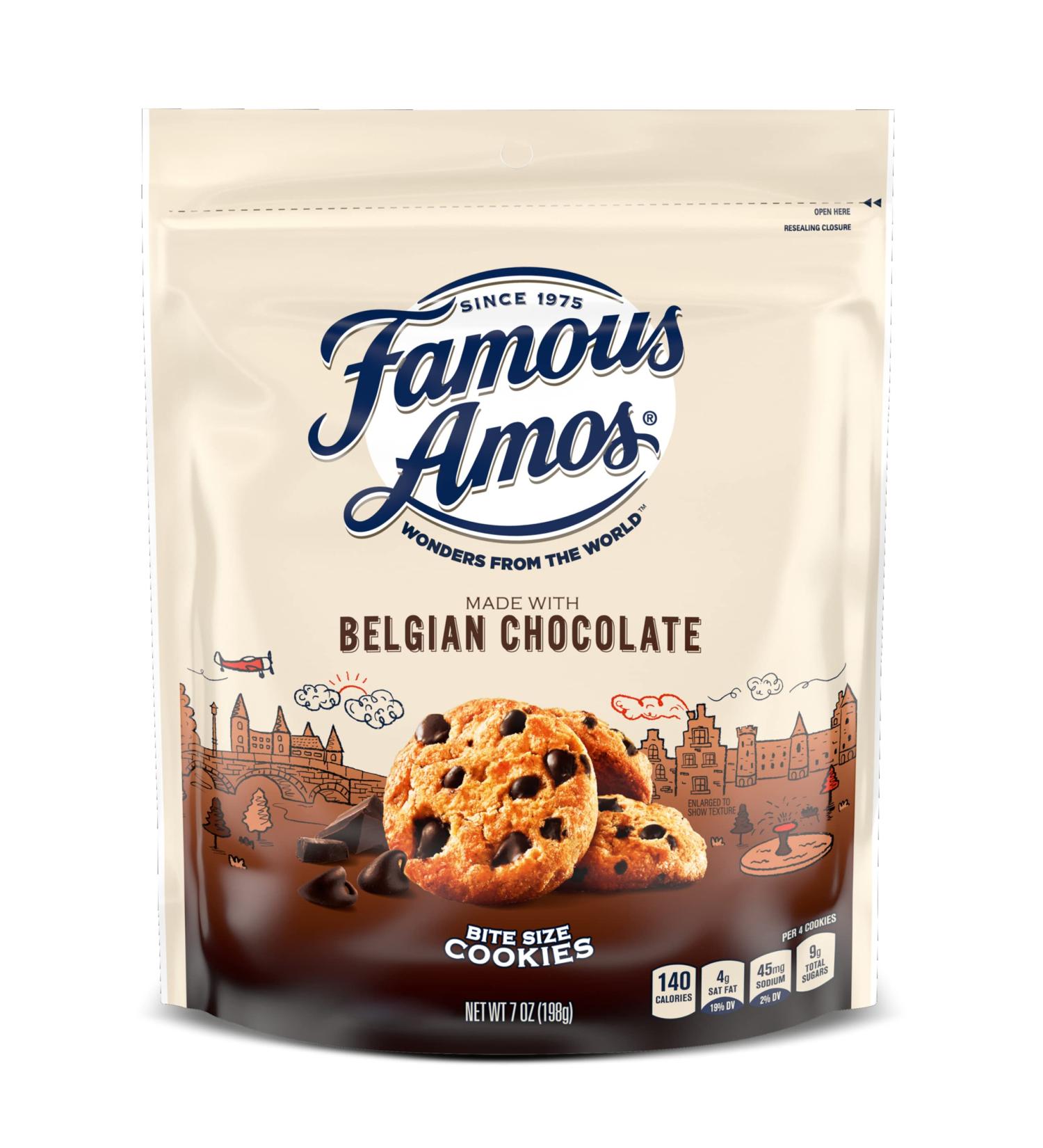 Famous Amos Wonders of the World Belgian Chocolate Chip Cookies - Gourmet Bite-Sized Treats in 7 oz Resealable Bag - Buy Online on GoSupps.com