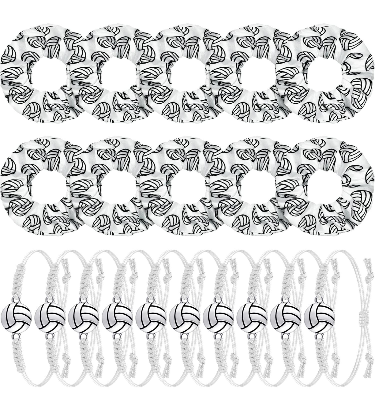 Volleyball Sport Hair Scrunchies & Charm Bracelet Set for Girls - 10 Pieces, Adjustable & Cute Ponytail Holder for Player Gifts - Buy Online on GoSupps.com