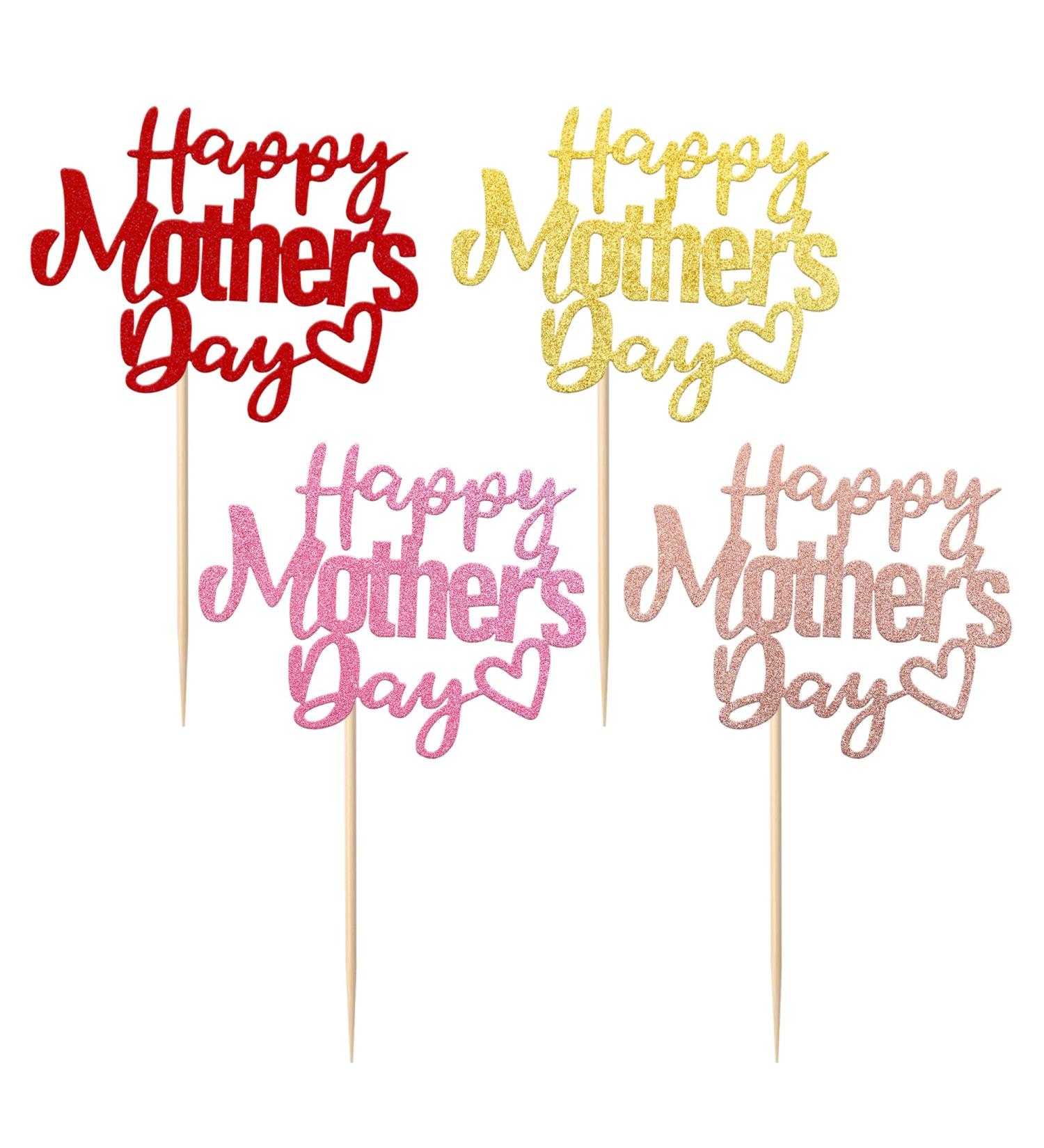 24 Pack Happy Mother's Day Cupcake Toppers with Glitter Hollow Heart Love Mother Best Mom Cupcake Food Picks Women Birthday Happy Mother's Day Theme Party Cake Decorations Supplies Colorful 1-colorful - Buy Online on GoSupps.com