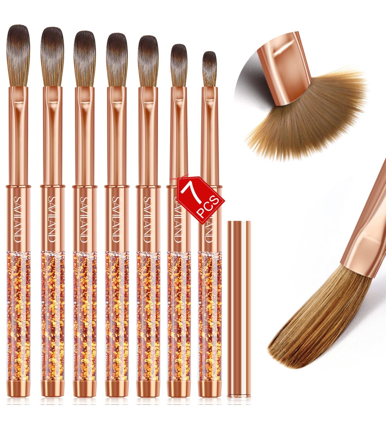 Saviland 7 PCS Kolinsky Acrylic Nail Brush Set for Acrylic Application - Golden Brushes for Nail Extension, Carving - Home DIY and Salon Use - Sizes 4/6/8/10/12/14/16 - Buy Online on GoSupps.com