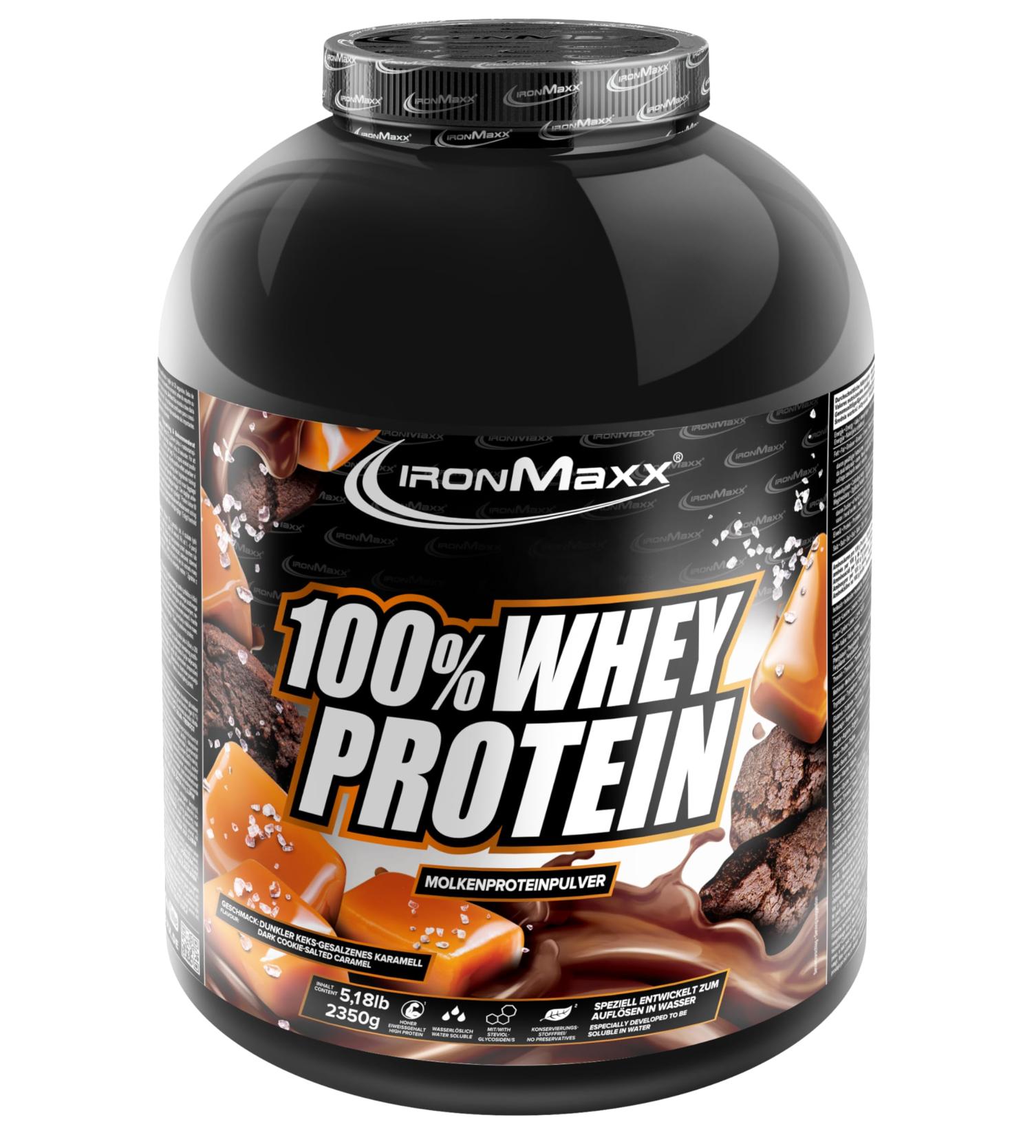 IronMaxx 100% Whey Protein Powder - Dark Chocolate Cookie Salted Caramel 2.35kg Box | Whey Protein Powder Reduced in Sugar and Water Soluble | Many Different Flavors - Buy Online on GoSupps.com