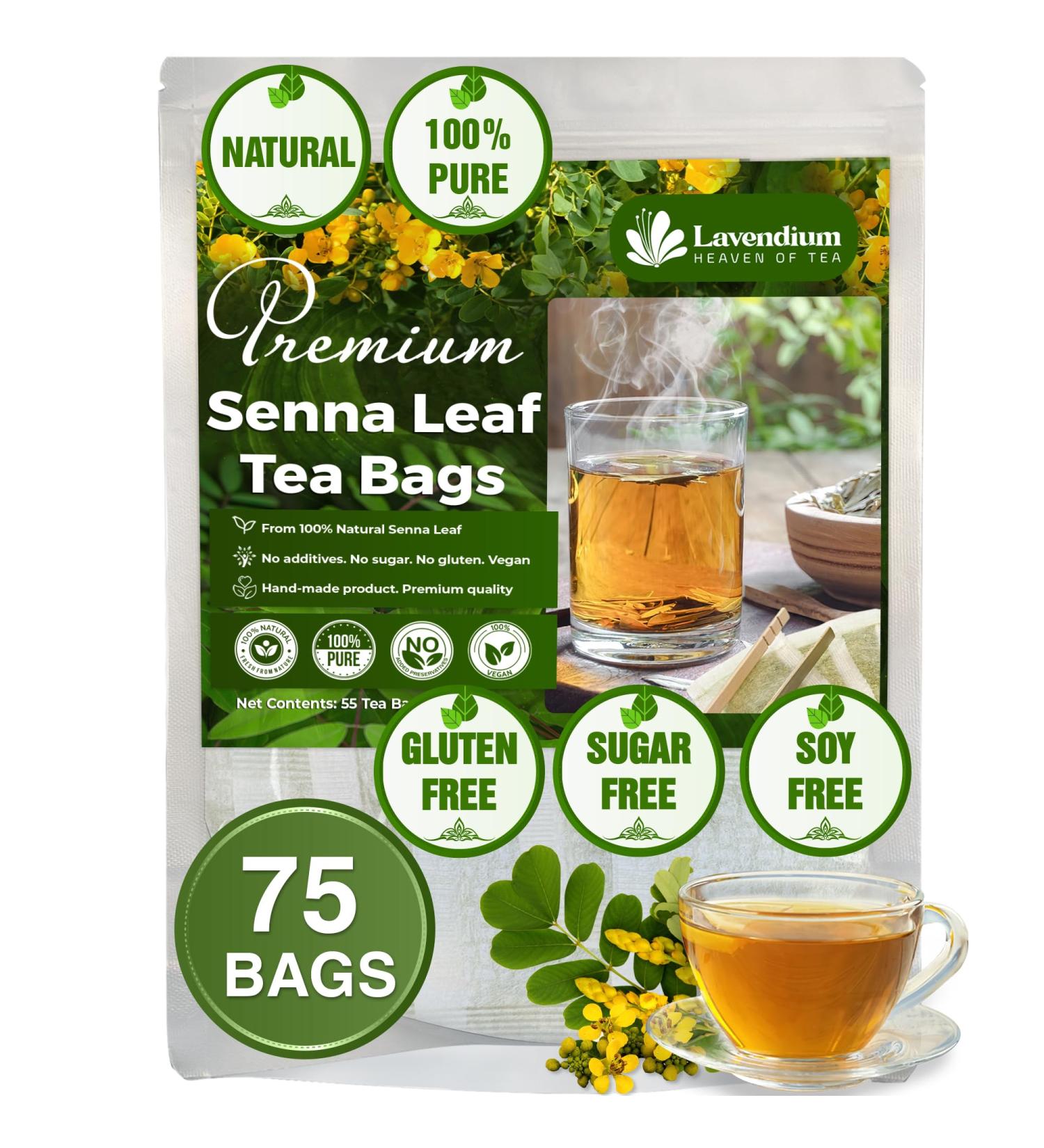 Lavendium Premium 75 Senna Leaf Tea Bags 100% Natural & Pure from Senna Leaves. Loose Leaf Senna Herbal Tea Made with Natural Material Tea Bags. No Sugar No Caffeine No Gluten Vegan. - Buy Online on GoSupps.com