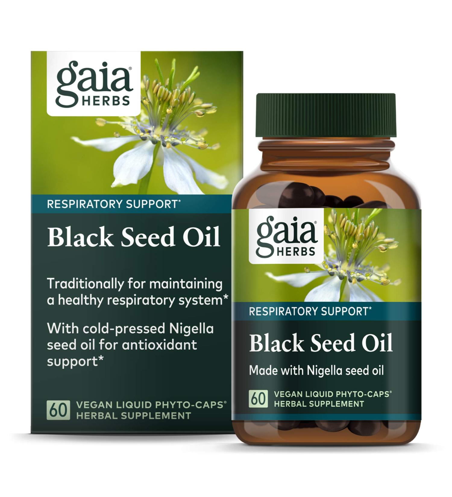 Gaia Herbs Black Seed Oil - 60 Vegan Liquid Phyto-Caps for Immune Support - Buy Online on GoSupps.com