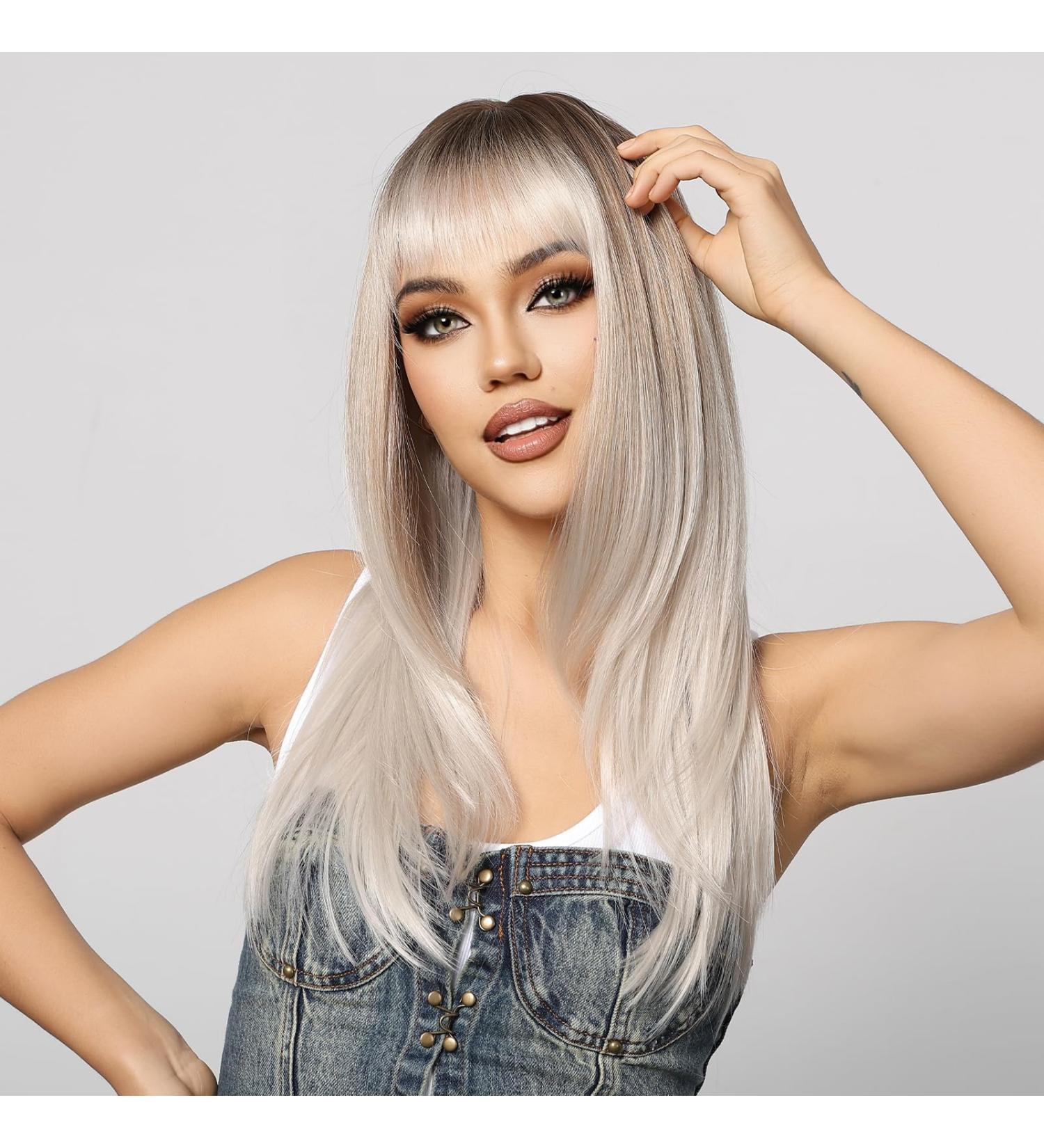 Oefei Pink Brown Ombre Wig | Long Straight Layered Synthetic Heat-Resistant Wig for Daily Wear Parties & Cosplay (Blonde Ombre 1130-1) - Buy Online on GoSupps.com