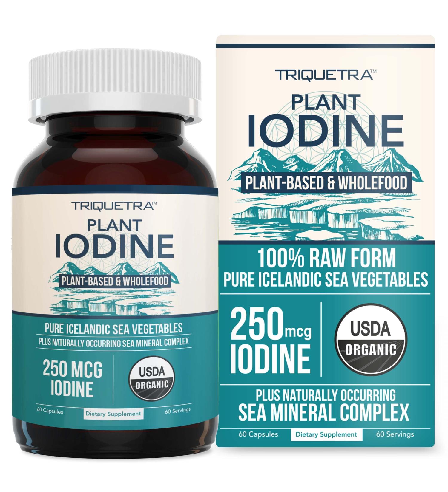 Sea Vegetable Complex Organic Iodine Supplement - 250mcg, Whole Food Raw Form with Trace Minerals, Icelandic Sea Kelp, Irish Moss, Bladderwrack - 60 Capsules - Buy Online on GoSupps.com