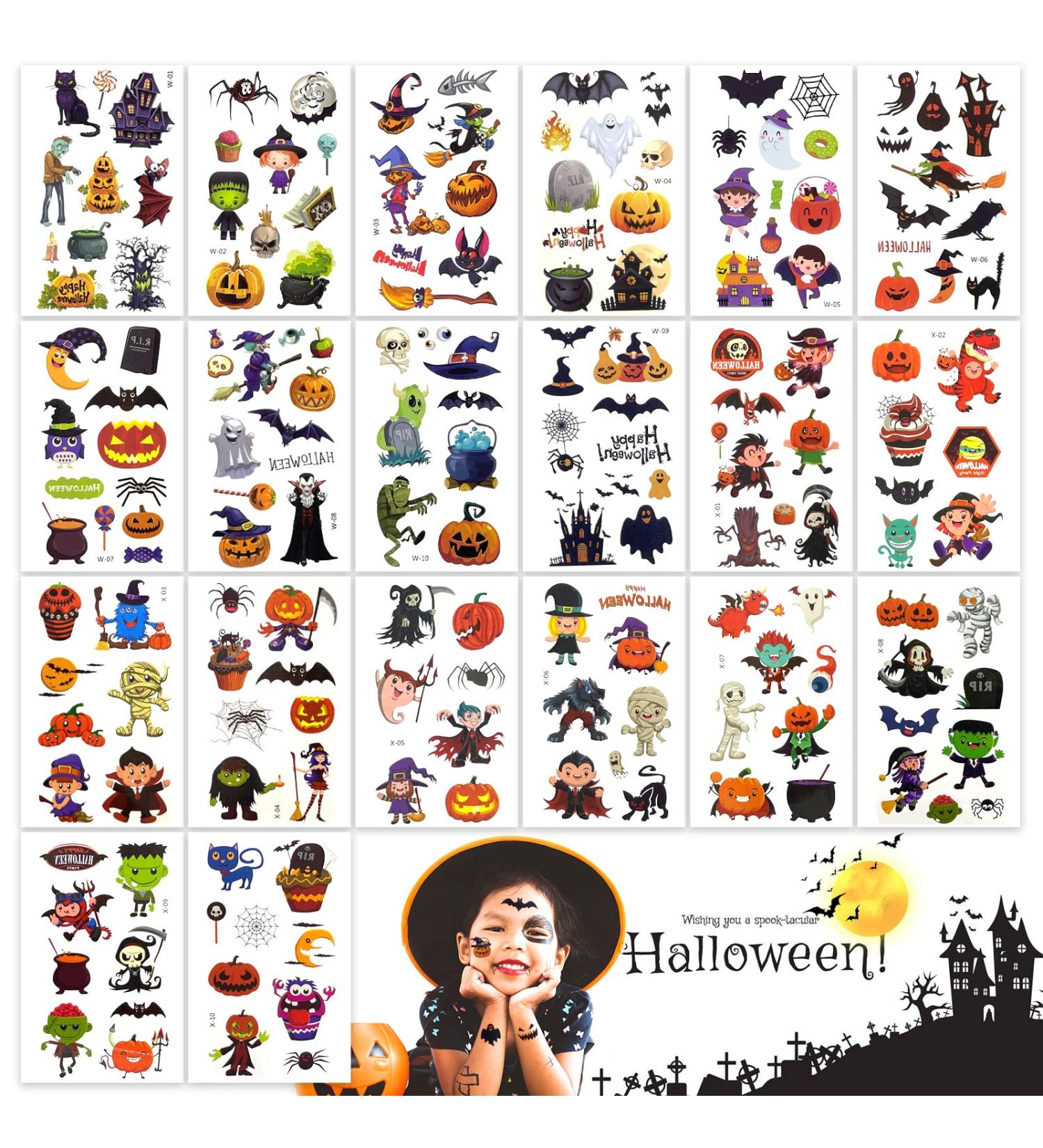 20 Sheets Halloween Temporary Tattoos - Pumpkin Ghost Decorations for Kids Party Favors and Goodie Bags - Buy Online on GoSupps.com