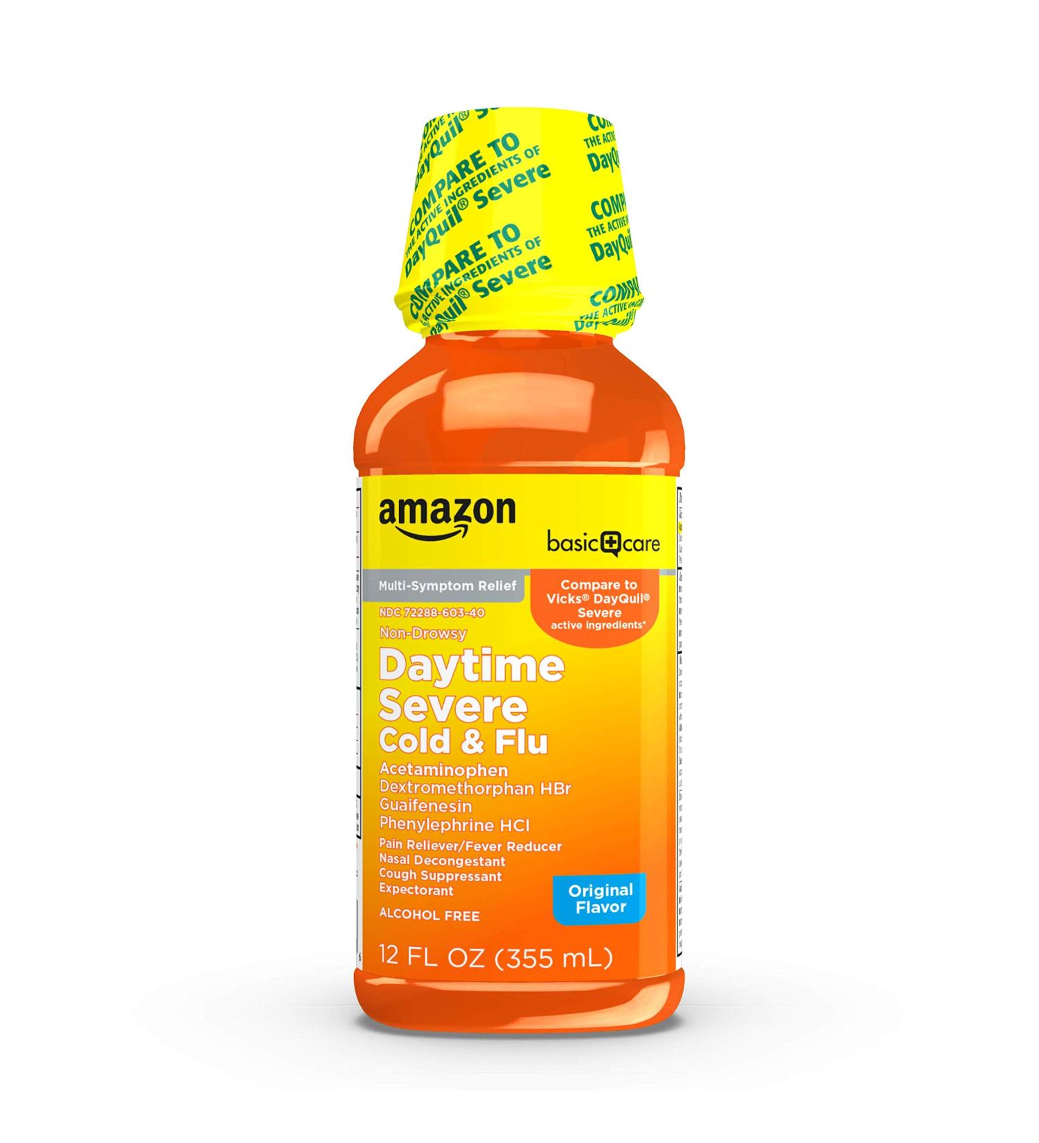Amazon Basic Care Severe Daytime Cold and Flu Relief Liquid Medicine - 12 Fl Oz (Pack of 1) - Buy Online on GoSupps.com