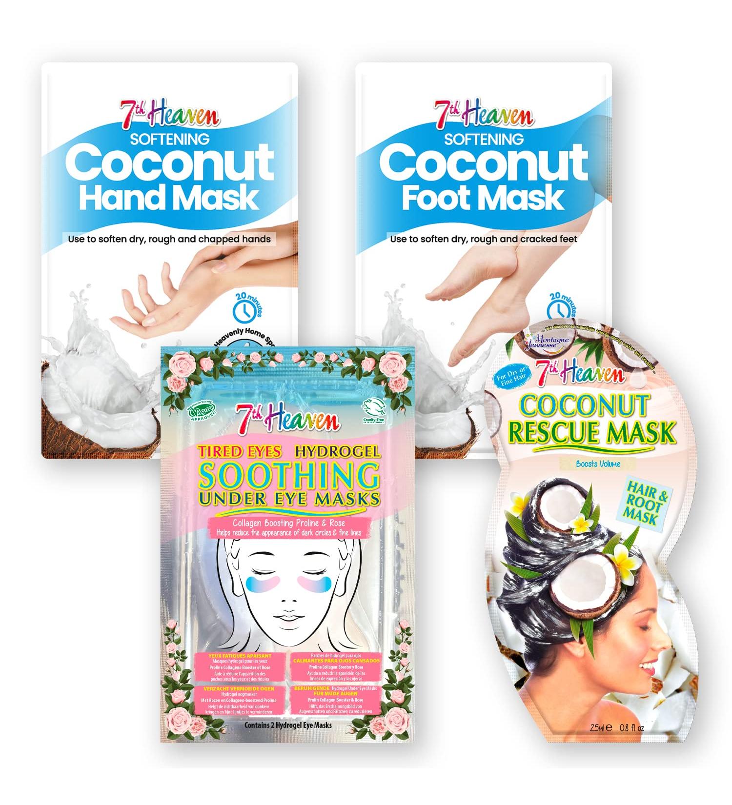 7th Heaven 'Soothing Spa Day' Beauty Kit - 4 Masks to Soften and Soothe Skin and Hair - Coconut Shea Butter and Rose - Buy Online on GoSupps.com