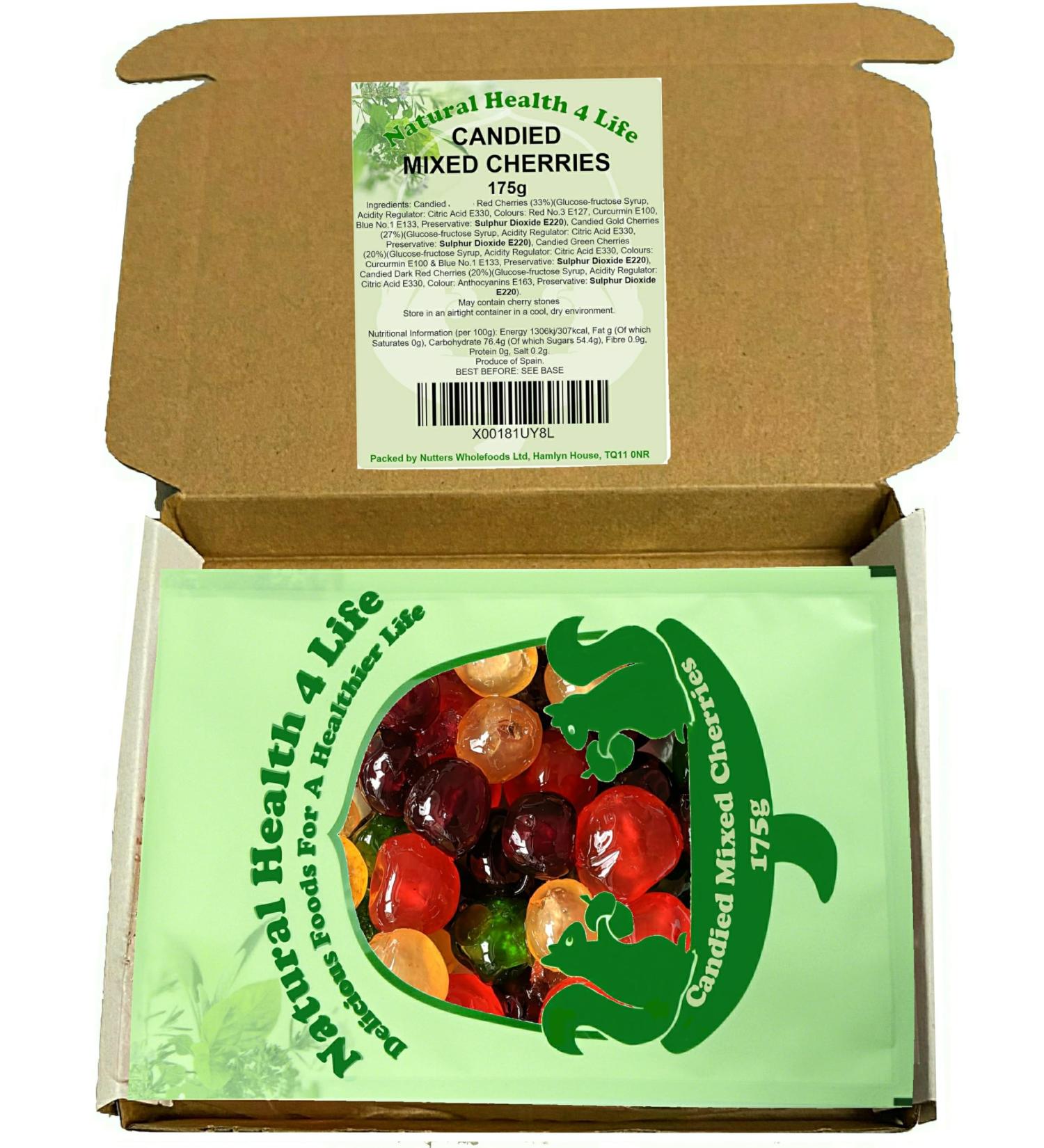 Natural Health 4 Life Cake Baking Ingredients Candied Whole Mixed Colour (Dark Red Red Green Gold) Glace Cherries 175 g in Bag (1 Bag) - Buy Online on GoSupps.com