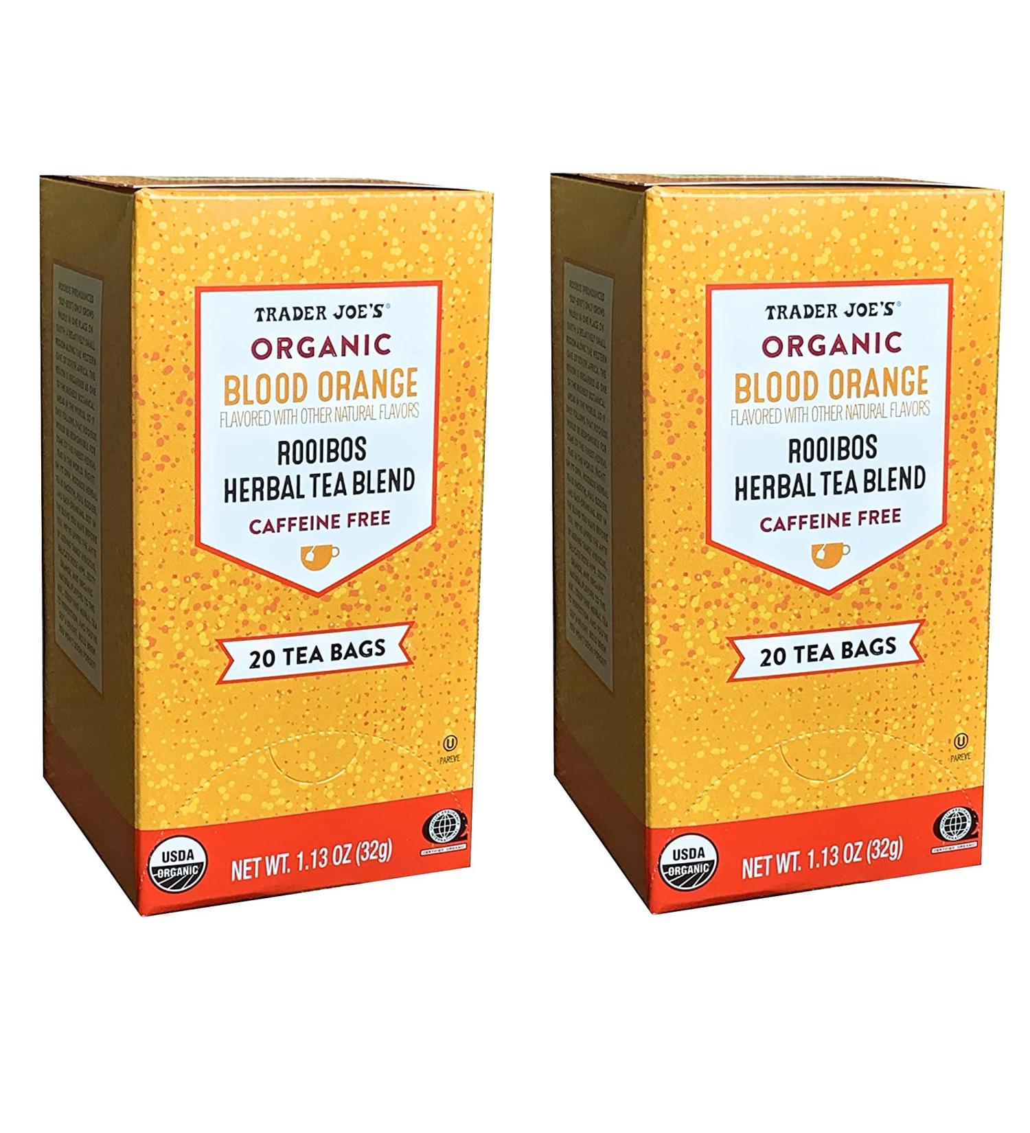 Trader Joe's Organic Blood Orange Rooibos Herbal Tea - Caffeine Free, 20 Tea Bags x 2 Pack (1.13 oz) - Buy Online on GoSupps.com