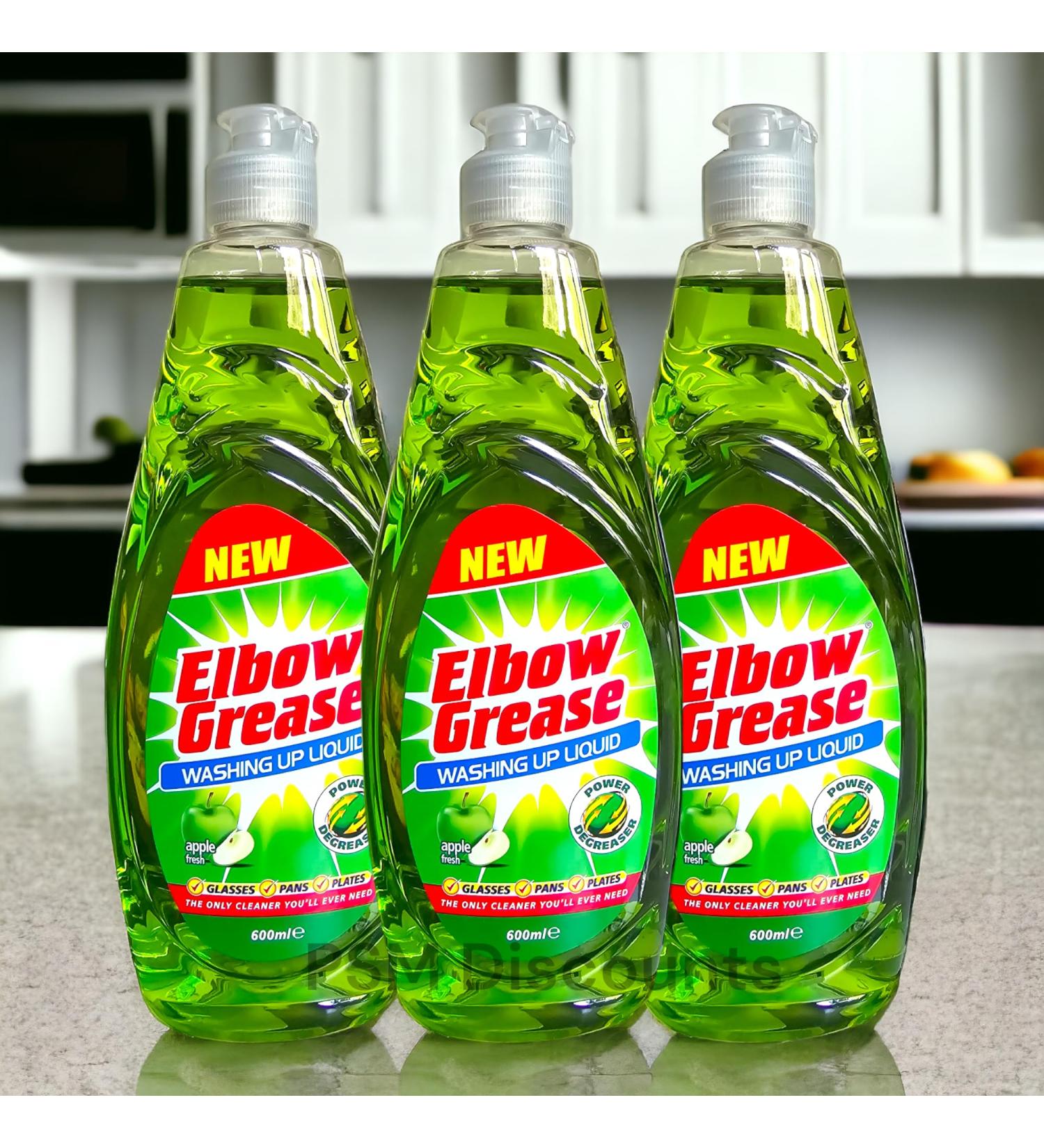 3 X 600ml pack Elbow Grease Washing Up Liquid Apple Fresh New Edition