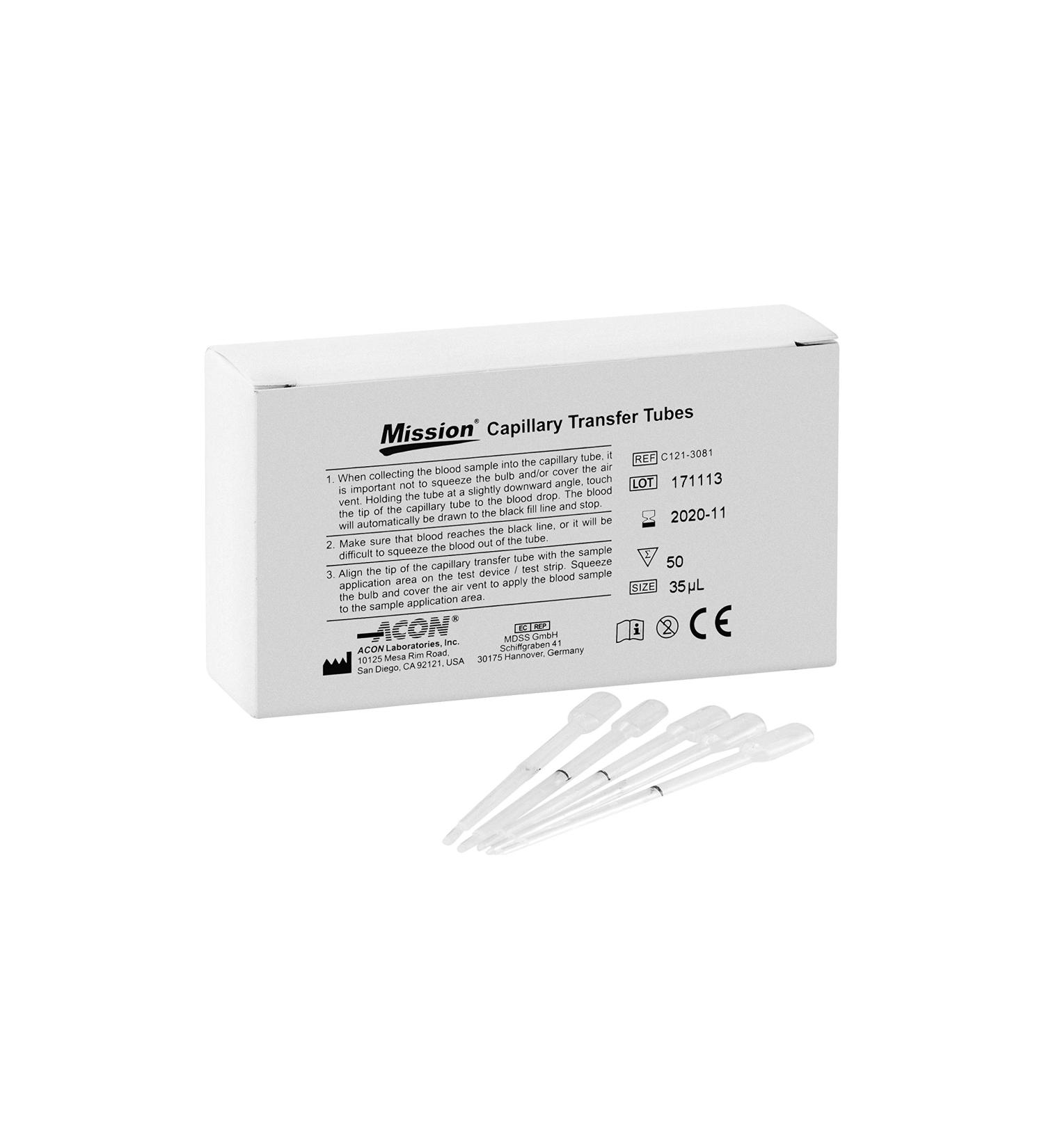 Swiss Point Of Care capillary tubes for the Mission 3 in 1 measuring device (50 pieces)