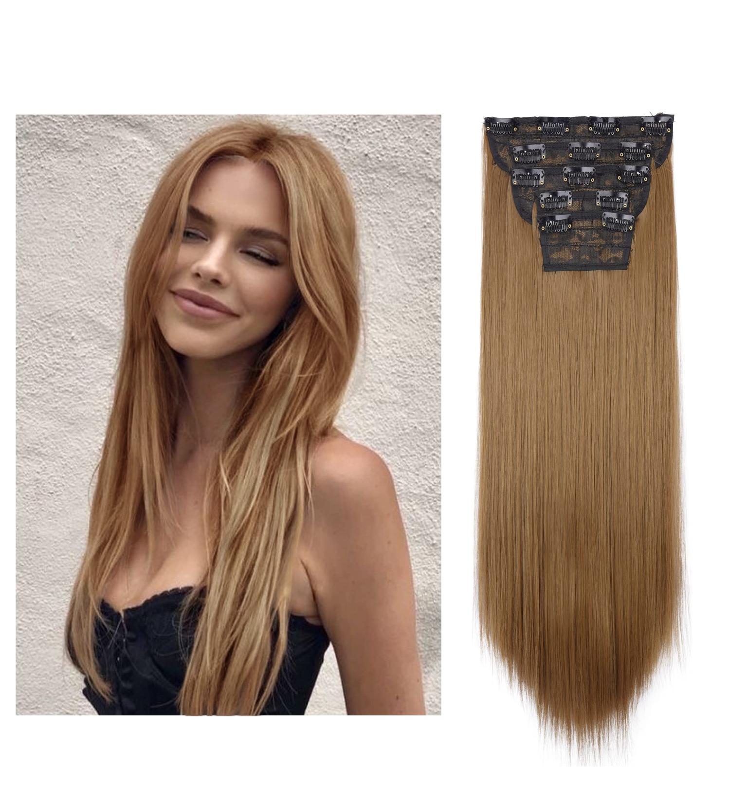 Clip In Hair Extensions - Barsdar Thick 50cm Smooth 5-Part Set for Women - Strawberry Blonde 27# - Buy Online on GoSupps.com