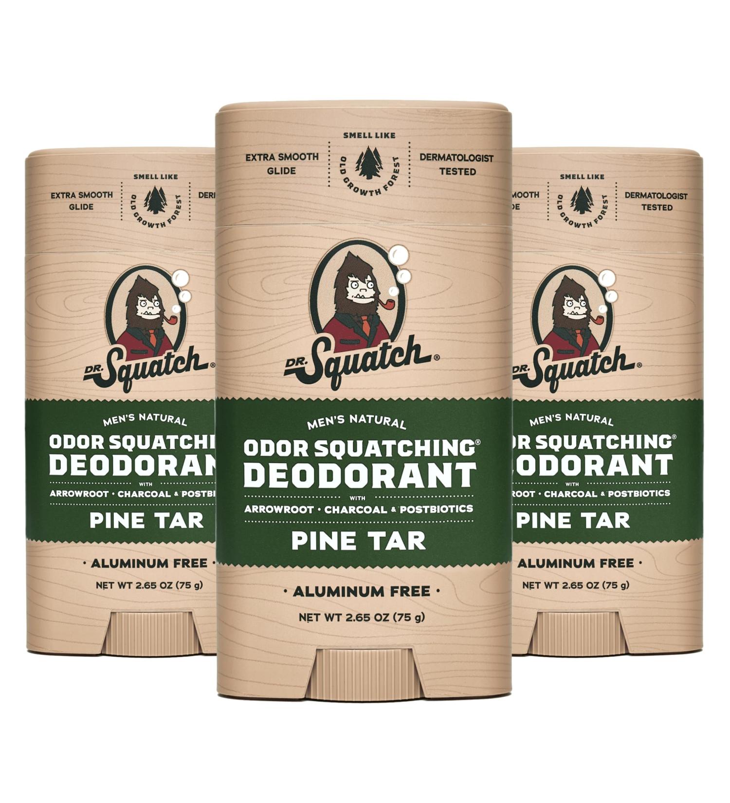 Dr. Squatch Natural Deodorant for Men 3 Pack Pine Tar Odor-Squatching Men's Deodorant Aluminum Free (2.65 oz 3 Pack) - Buy Online on GoSupps.com