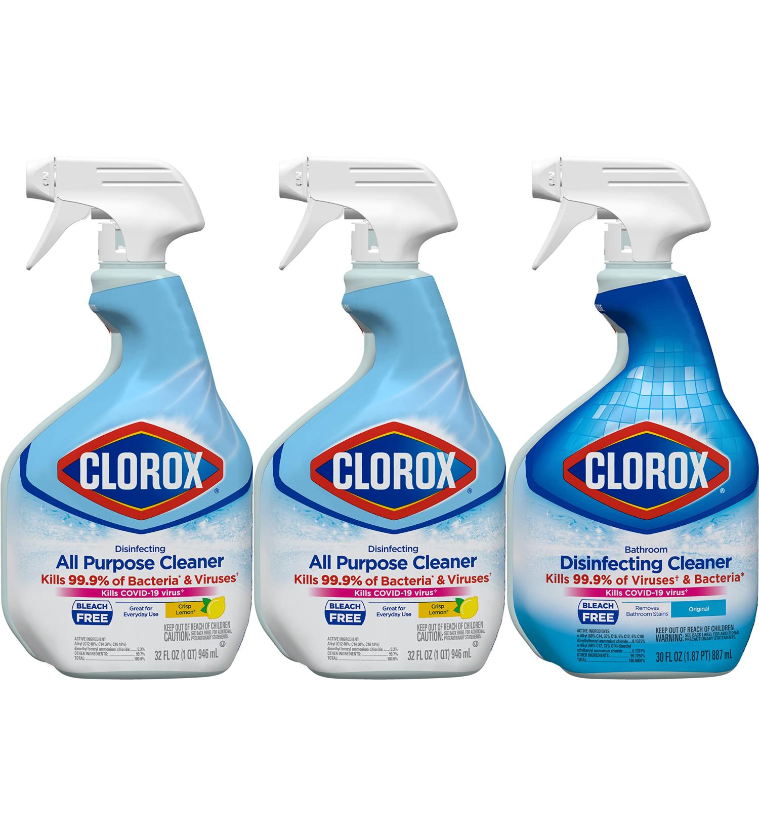 Clorox Disinfecting All-Purpose Cleaner 32 Oz and Disinfecting Bathroom Cleaner 30 Oz, Pack of 3 - Buy Online on GoSupps.com