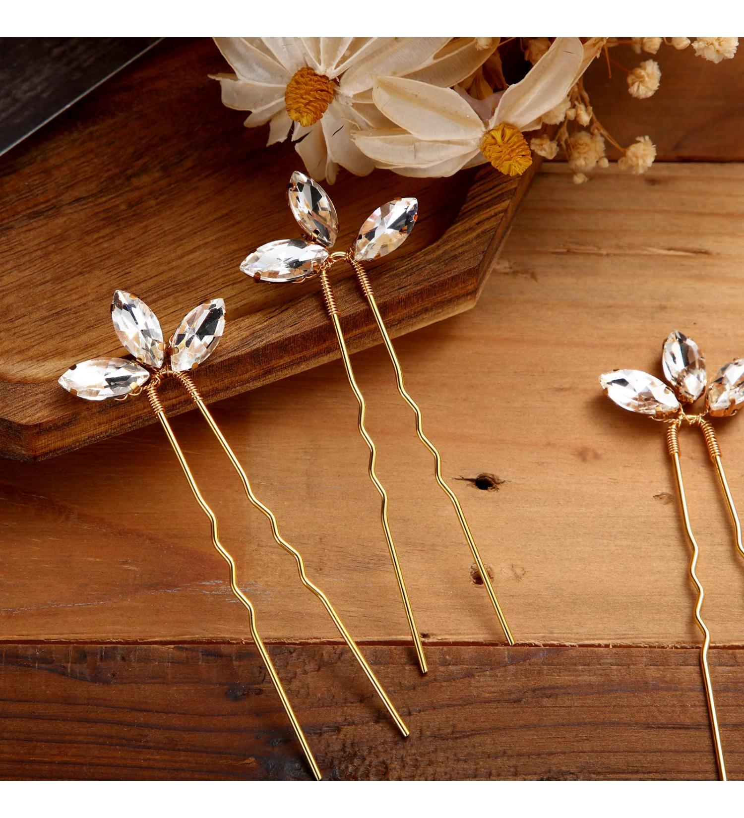 10-Piece Gold Crystal Wedding Hair Pins for Bride & Bridesmaids - Buy Online on GoSupps.com