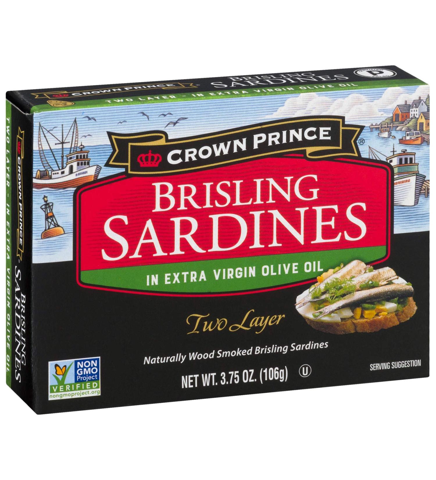 Crown Prince Two Layer Brisling Sardines in Extra Virgin Olive Oil 3.75-Ounce Cans (Pack of 12) Extra Virgin Olive Oil Two Layer - Buy Online on GoSupps.com