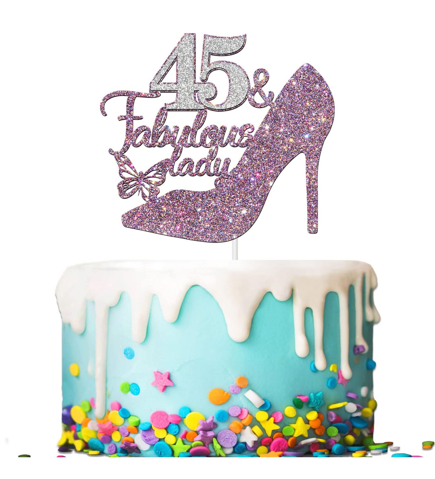Tenhaisi 45 & Fabulous Lady Cake Topper Purple Sliver Glitter 45th Birthday Party Decoration Happy 45th Birthday Decoration Women 45th Birthday/Wedding Celebration/Anniversary Party Supplies - Buy Online on GoSupps.com