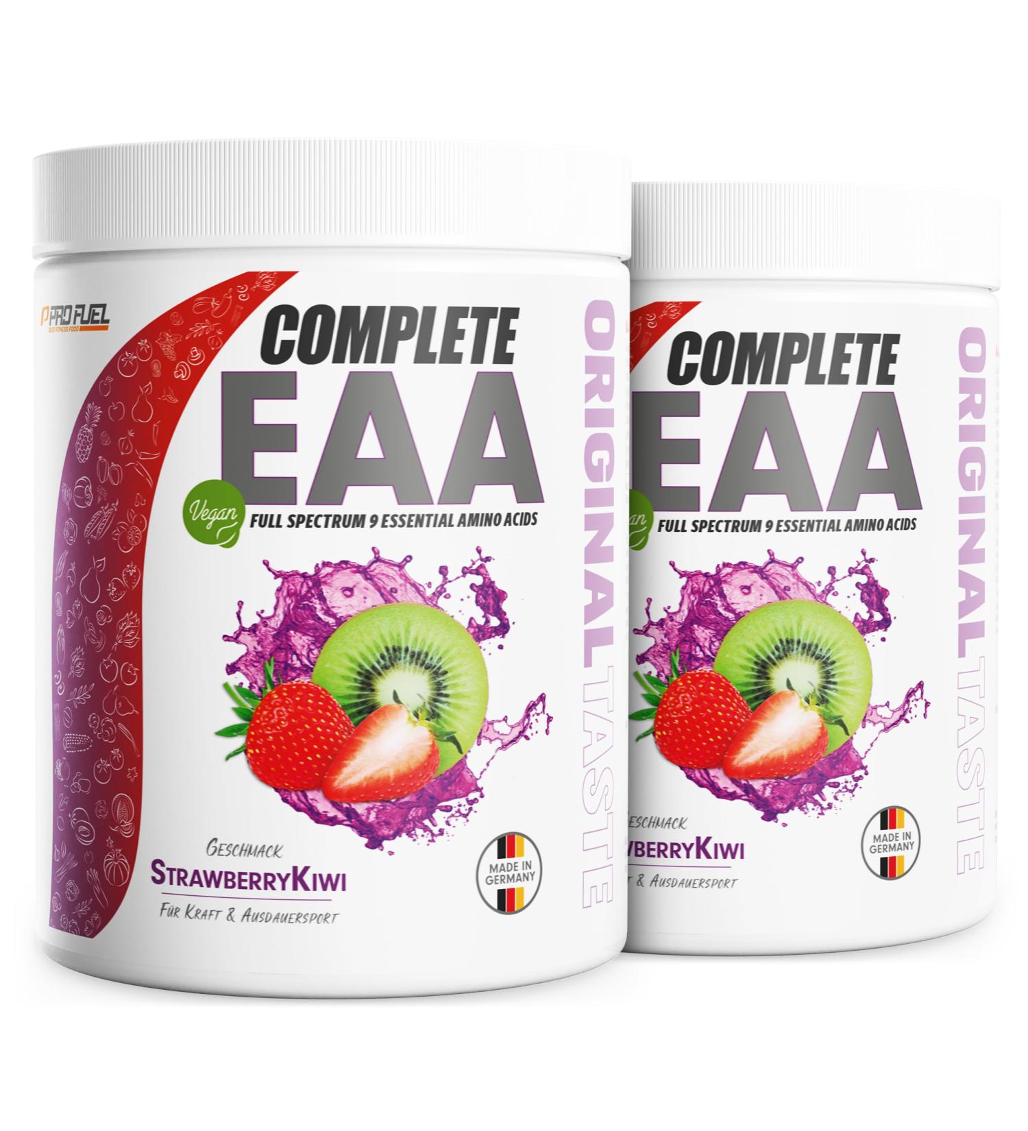 Buy EAA Powder 2x500g Strawberry Kiwi | Essential Amino Acids - Vegan Workout Drink | 12 500mg Complete EAA with All 9 EAAs - Buy Online on GoSupps.com