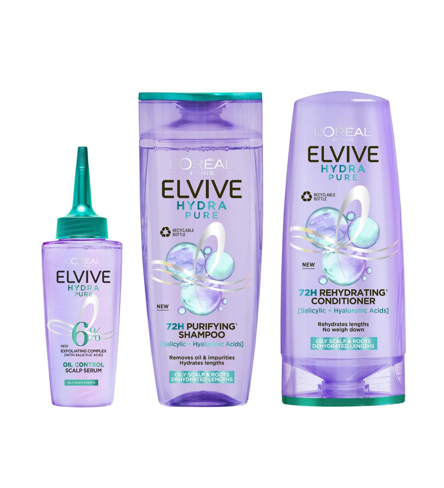 L Or al Paris Elvive Hydra Pure Routine for Oily Roots Scalp & Dehydrated Lengths Powered with Hyaluronic & Salicylic Acids Exfoliating Pre-Shampoo Scalp Serum Shampoo & Conditioner Set - Buy Online on GoSupps.com