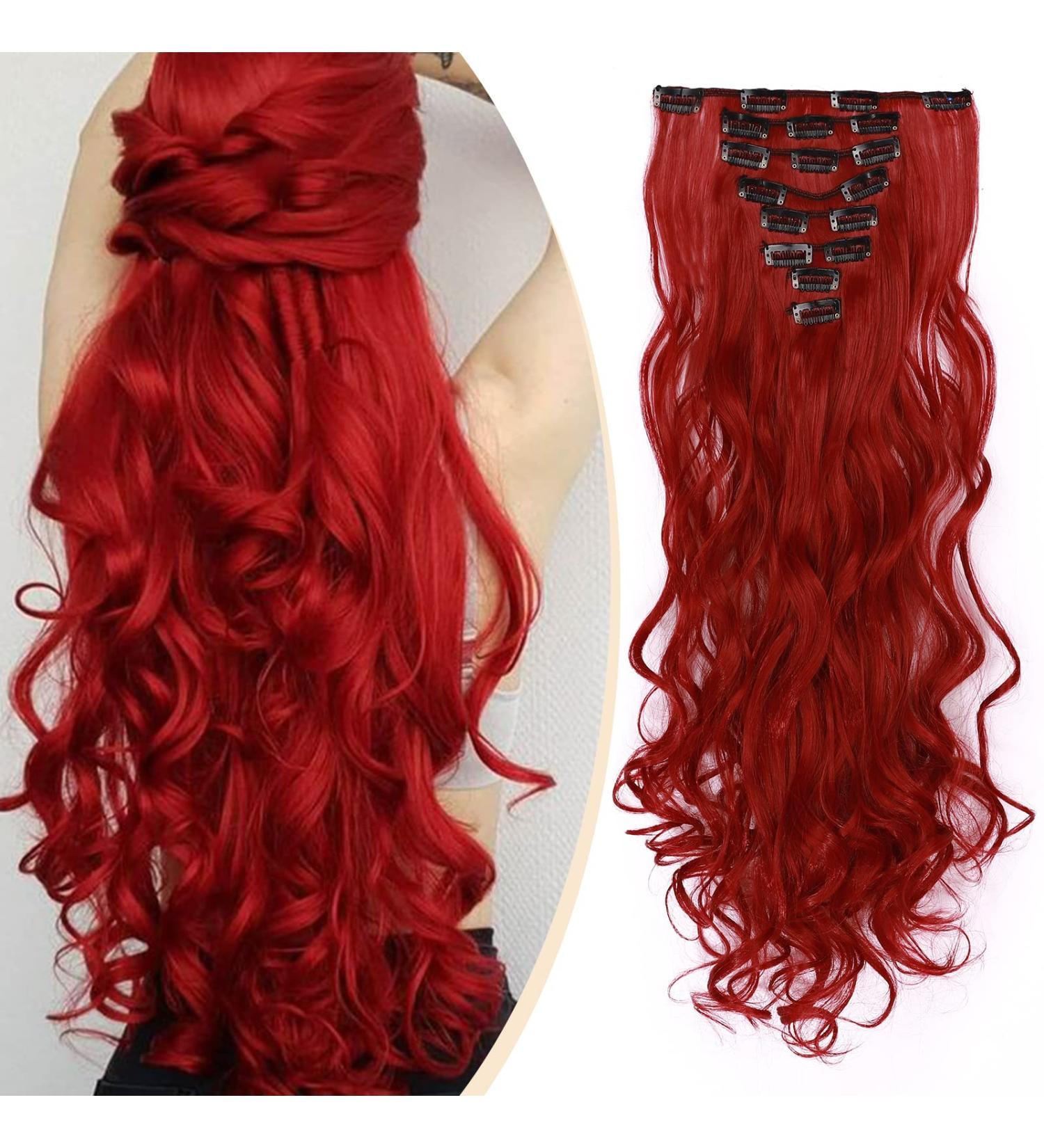 S-noilite 24 Dark Red Curly Clip In Hair Extensions - 8pcs Full Head Set - 60 Colors Available - Buy Online on GoSupps.com