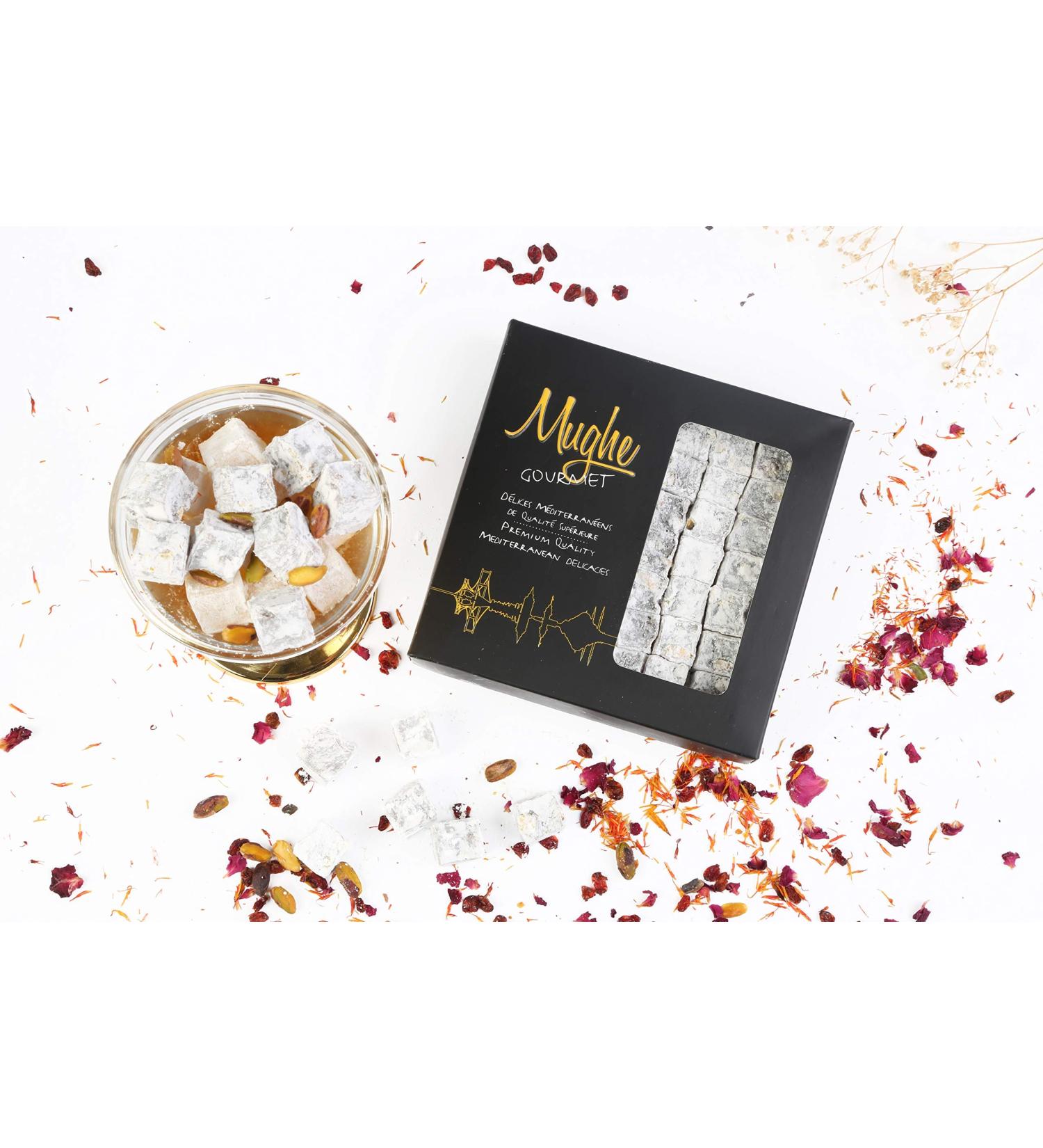 Mughe Gourmet Double Roasted Pistachio Turkish Delight Gift Box - 310g-30pc - Authentic Delights - Pistachios Sweets Assortment - Vegan Halal Confectionery Candy - Perfect for Fathers Day Birthday - Buy Online on GoSupps.com