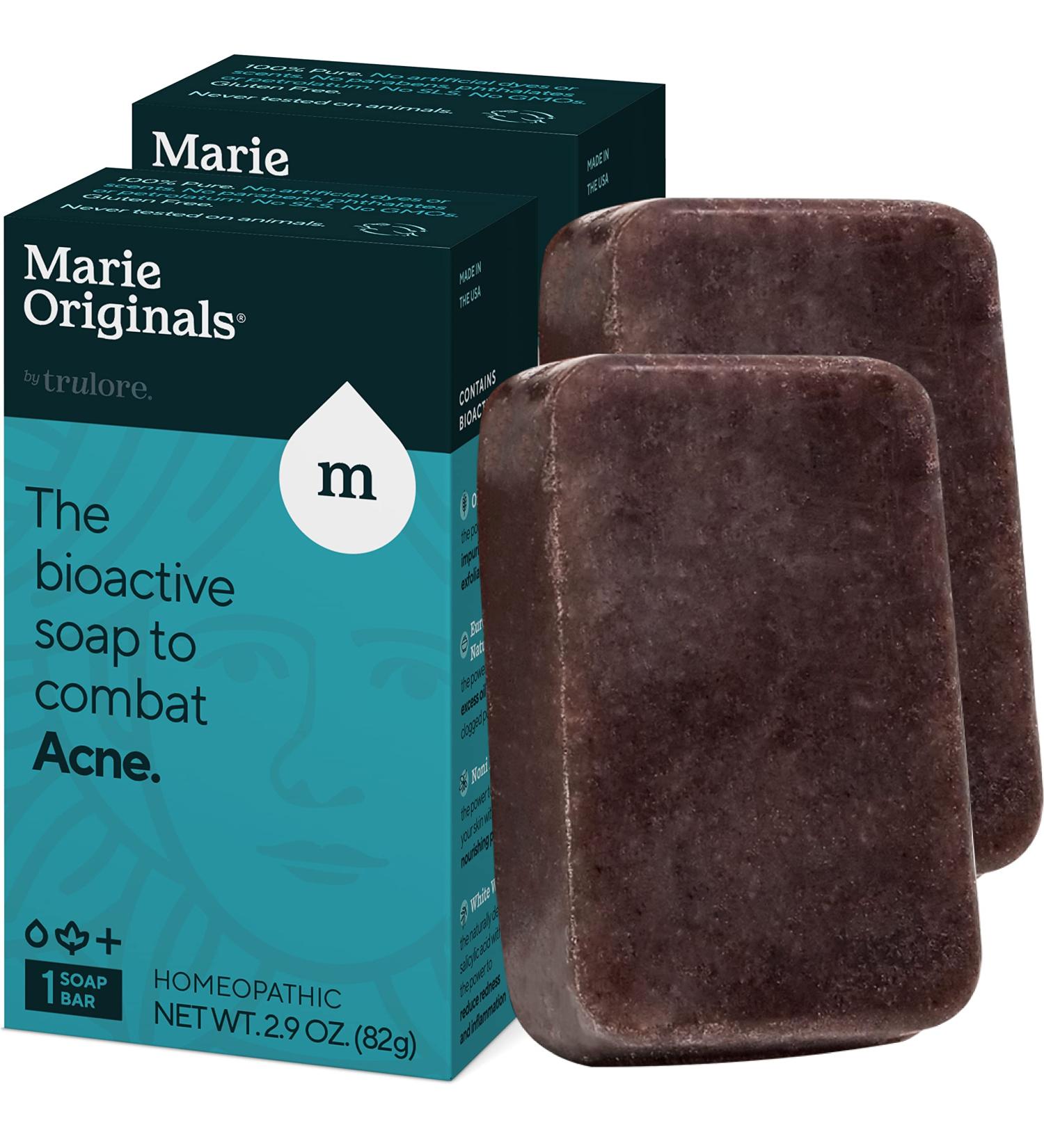 MARIE'S ORIGINAL Acne Bar Soap Cleanser for Face and Body - Acne Treatment with Bentonite Clay, Oat Bran, Noni Fruit Powder, White Willow - Natural Body Wash for Pimples and Scars (2 Pack) - Buy Online on GoSupps.com