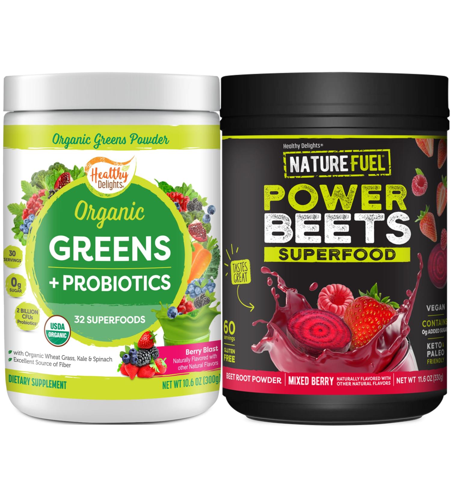 Healthy Delights Bundle Berry Flavor: Nature Fuel Power Beets Powder Natural Energy & Stamina 60 Servings (Packaging May Vary) + Healthy Delights - Naturally Boost Energy USDA Organic 30 Servings - Buy Online on GoSupps.com