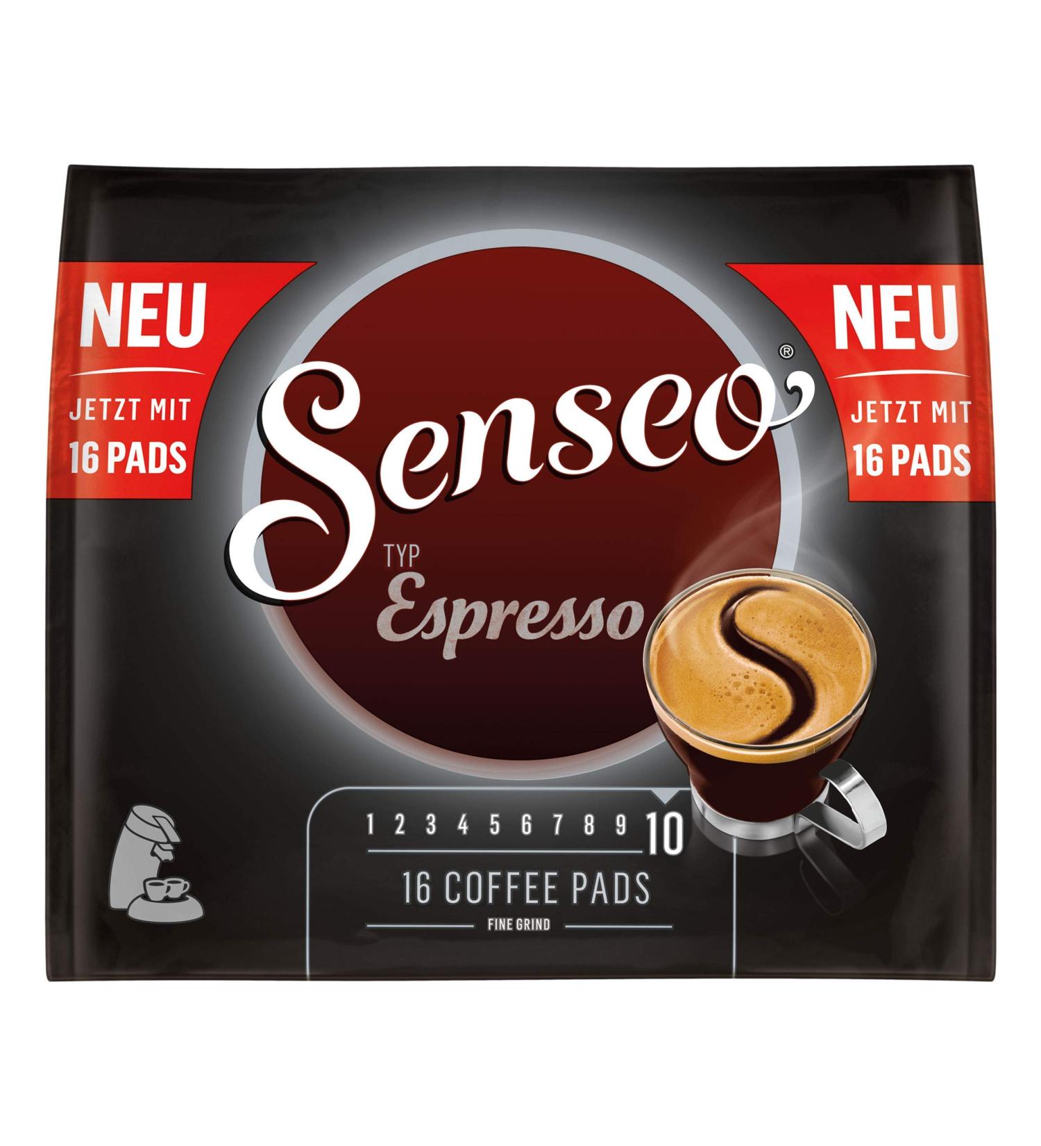 Senseo Type Espresso, Coffee Sachets, Aromatic and Strong, Roasted Coffee, Coffee, 16 Sachets