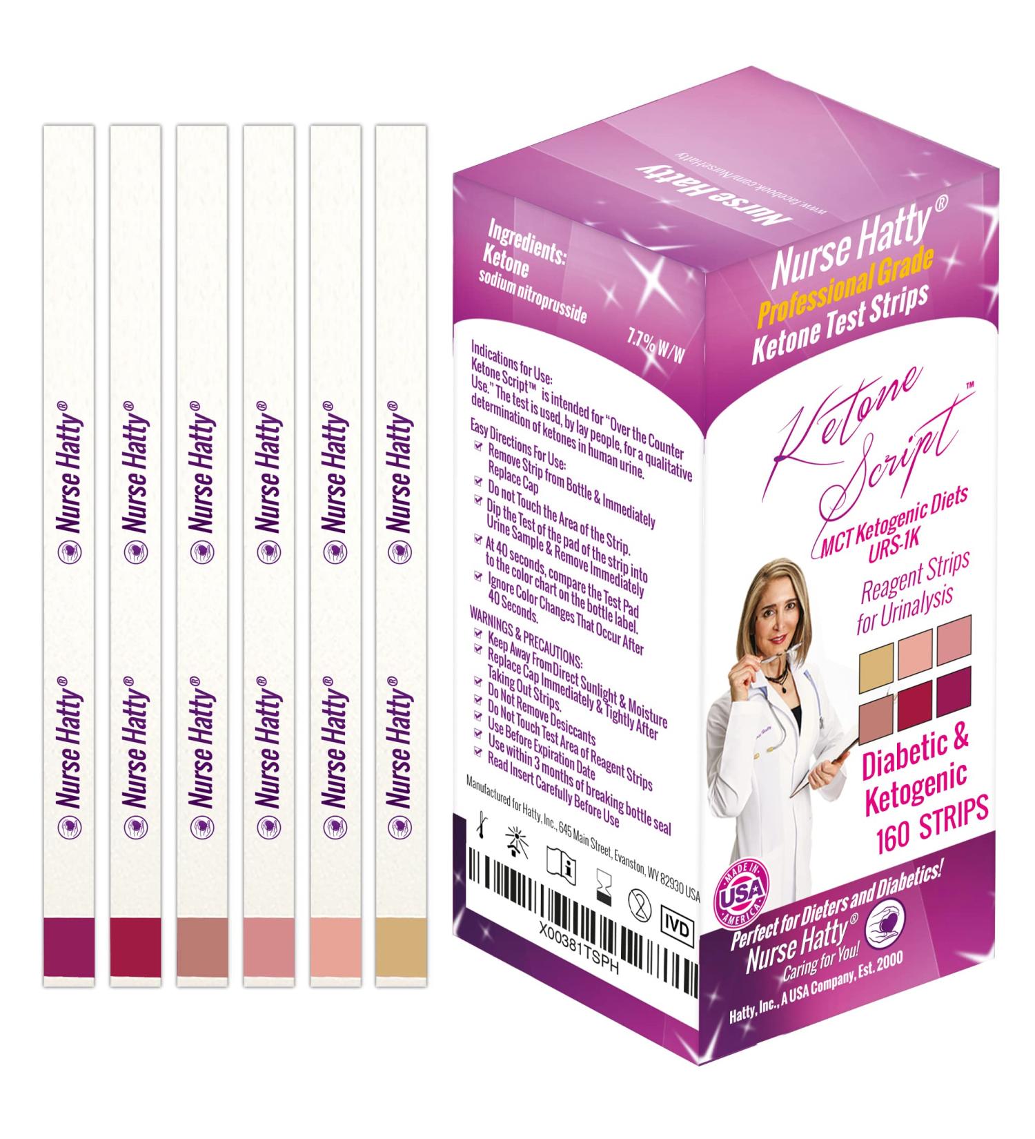 Nurse Hatty 160ct. Ketone Test Strips for Universal MCT Ketogenic Diets - URS-1K - Ketone Script - Extra Long Strips