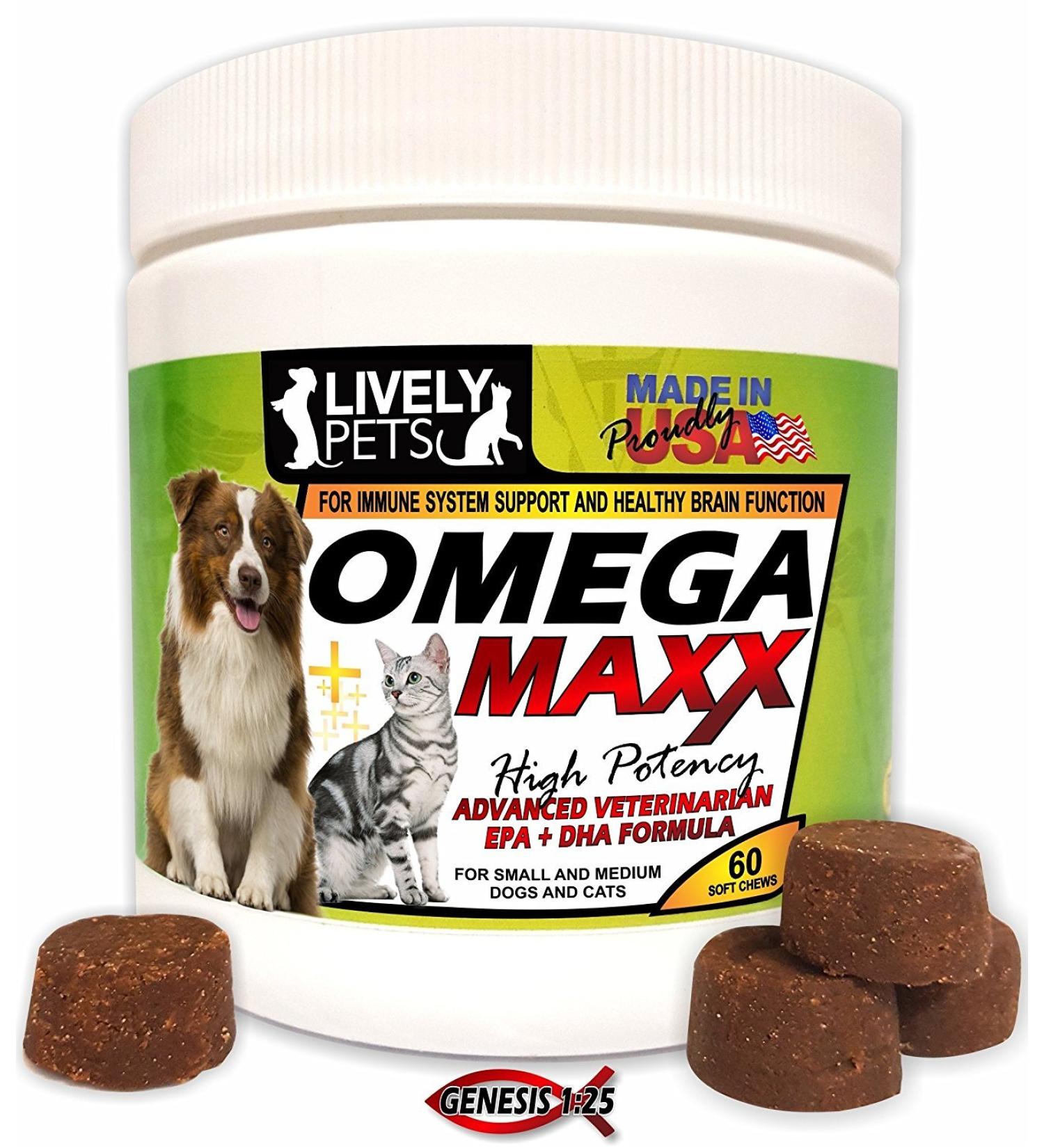 Lively Pets Omega Maxx #1 Fish Oil Supplement for Dogs - High Potency EPA DHA Formula | Small/Medium & Large/Giant Breeds - 60 Soft Chews - Buy Online on GoSupps.com