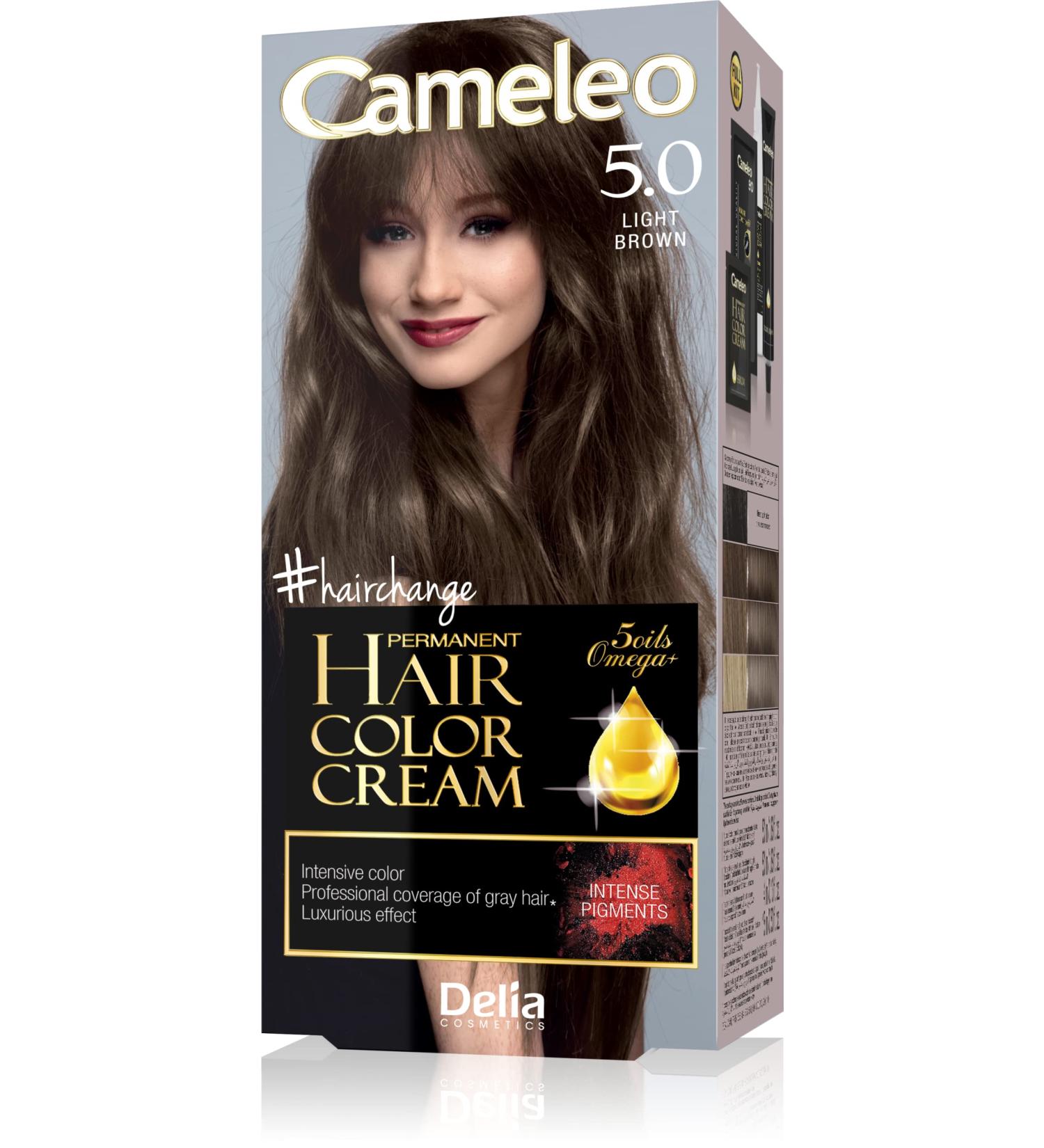 Cameleo - Permanent Hair Colour Cream - Light Brown - Intensive Color & Protection - 5 Oils + Omega Plus Acids - Professional Luxurious Hair Dye - Full Kit