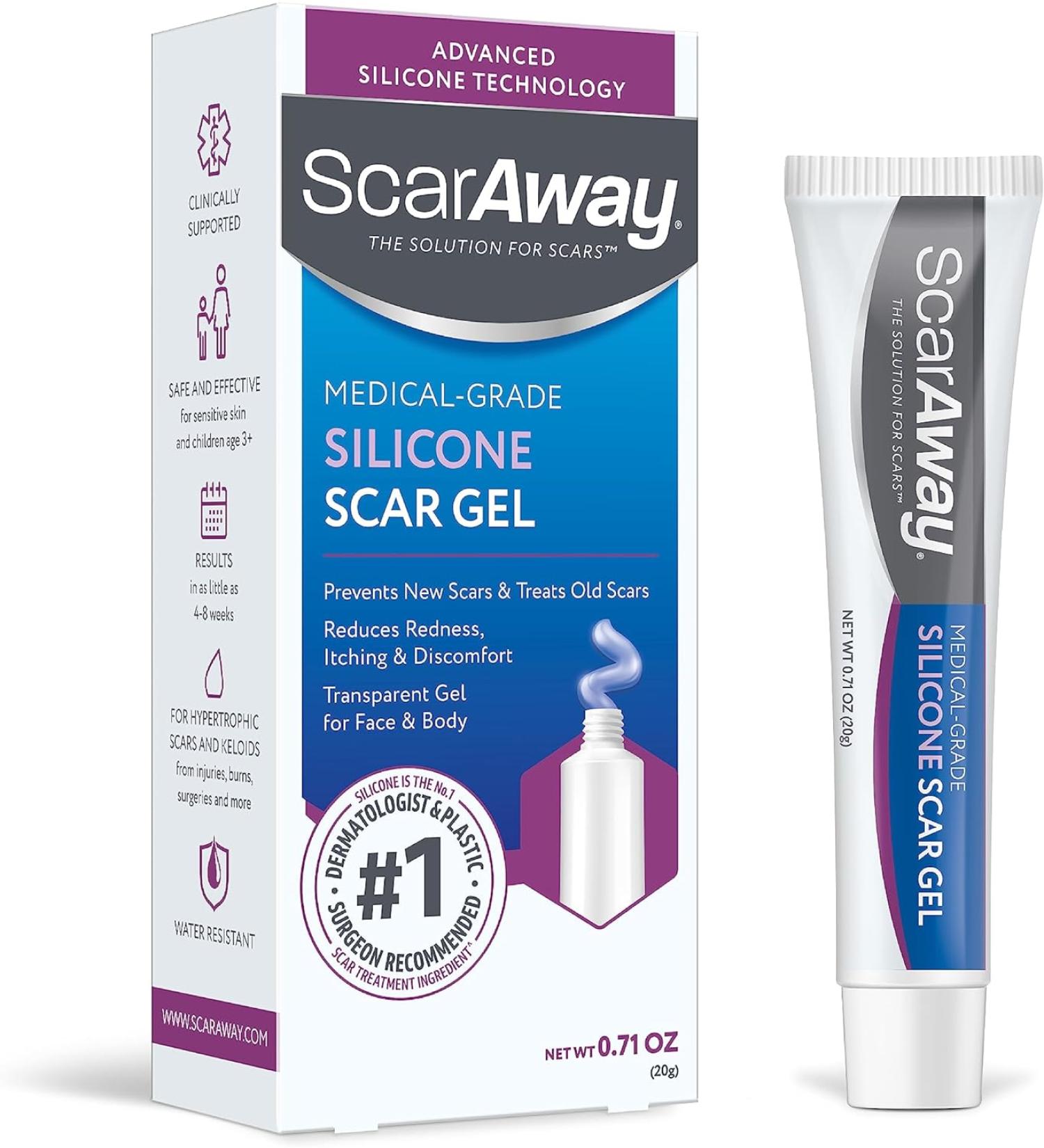 ScarAway 100% Medical-Grade Silicone Scar Gel - 0.71 oz (20g) for Face, Body, Surgical, Burn, Hypertrophic Scars, Keloids, Acne Treatment - Buy Online on GoSupps.com