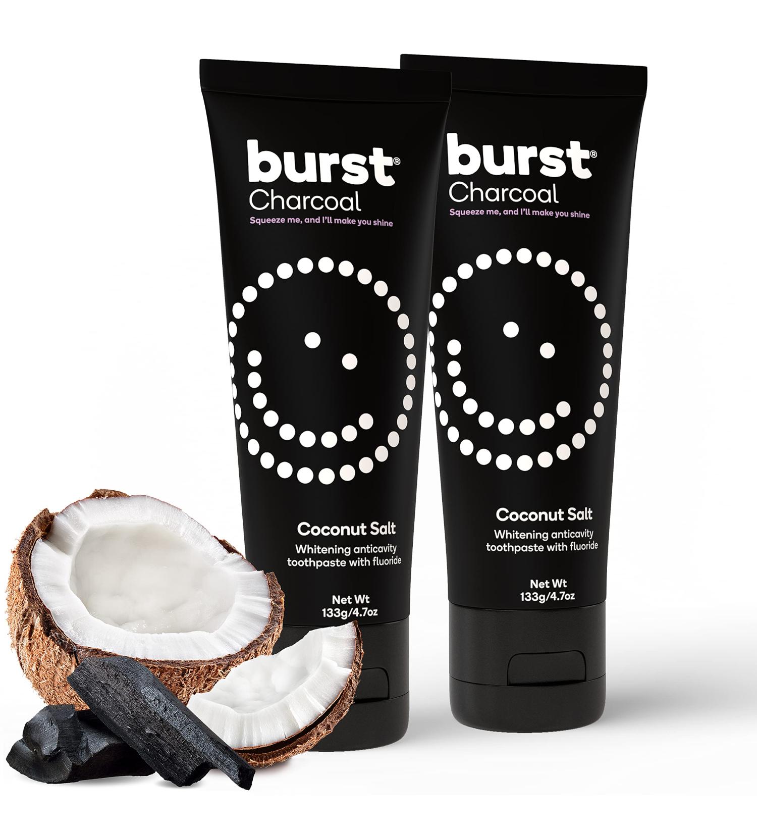 BURST Charcoal Whitening Toothpaste for Adults (4.7oz/2 Pack) | for Sensitive Teeth with Cavity Fighting Fluoride & Xylitol | Vegan | Gluten & SLS Free | Coconut Salt Charcoal: Coconut Salt 2 Pack - Buy Online on GoSupps.com