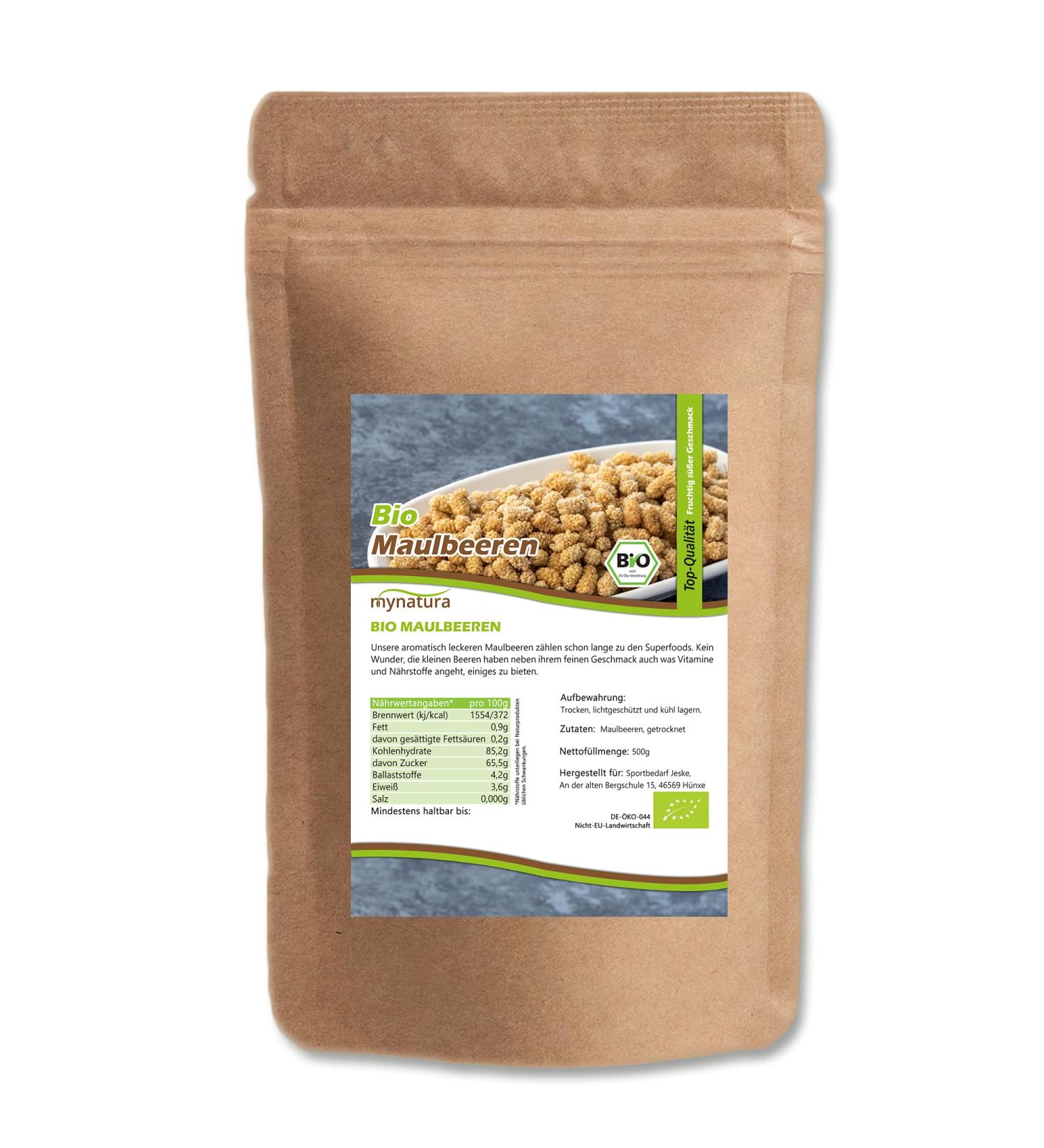 Jeske Sports Supplies Mynatura Organic mulberry bag dried snack for muesli porridge dried fruit berries sundried raw vegetables 1 x 500 g - Buy Online on GoSupps.com