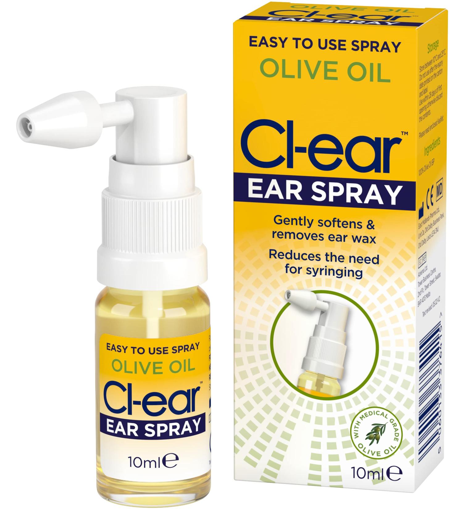 Clear Olive Oil Ear Spray - Natural Ear Wax Removal Treatment - Gentle & Easy to Use - 10ml Spray - Buy Online on GoSupps.com