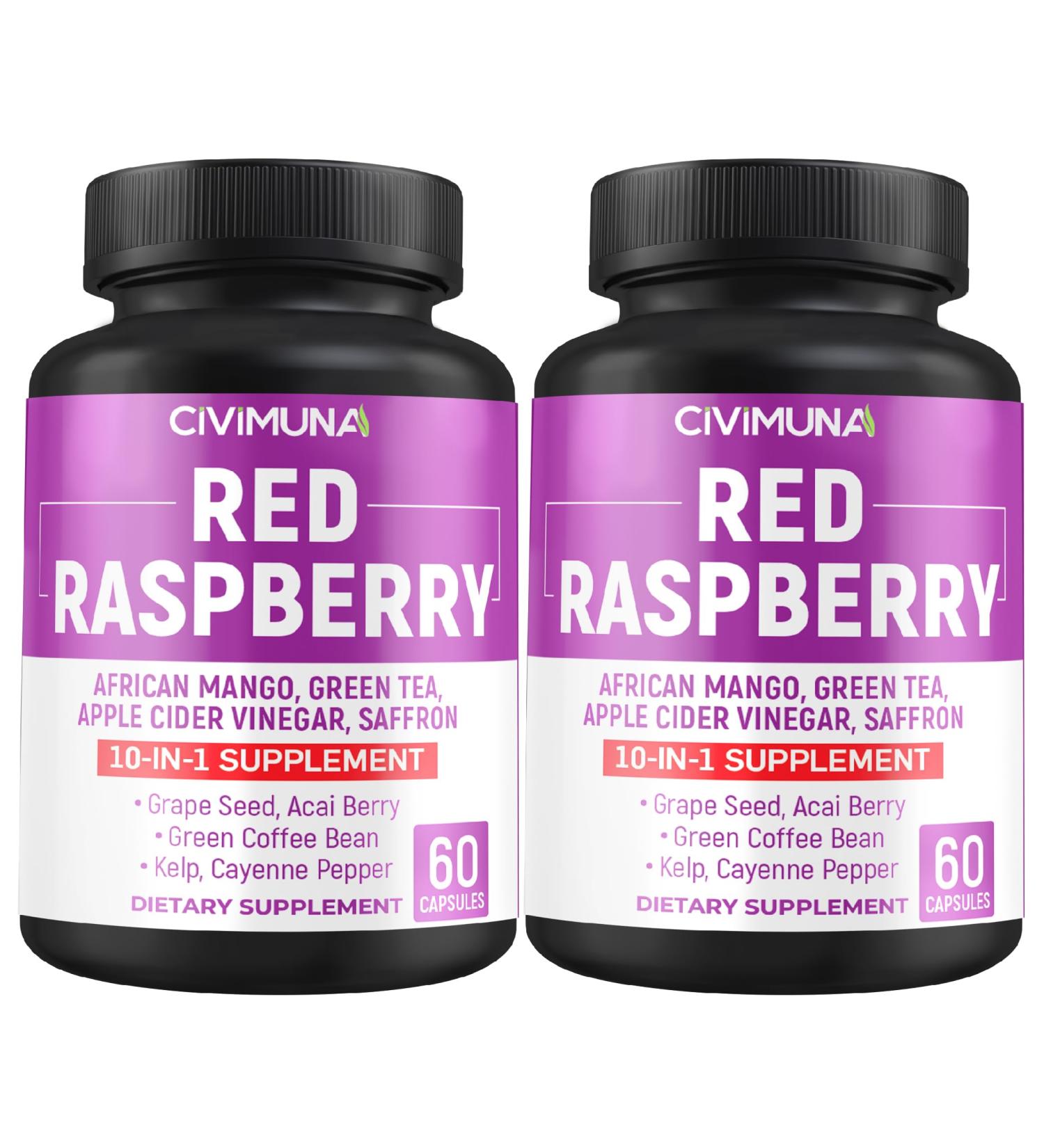 CIVIMUNA Red Raspberry Capsules with Red Raspberry African Mango Seed Green Tea Leaves and More - 120 Capsules 4 Months Supply (Pack of 2) - Buy Online on GoSupps.com