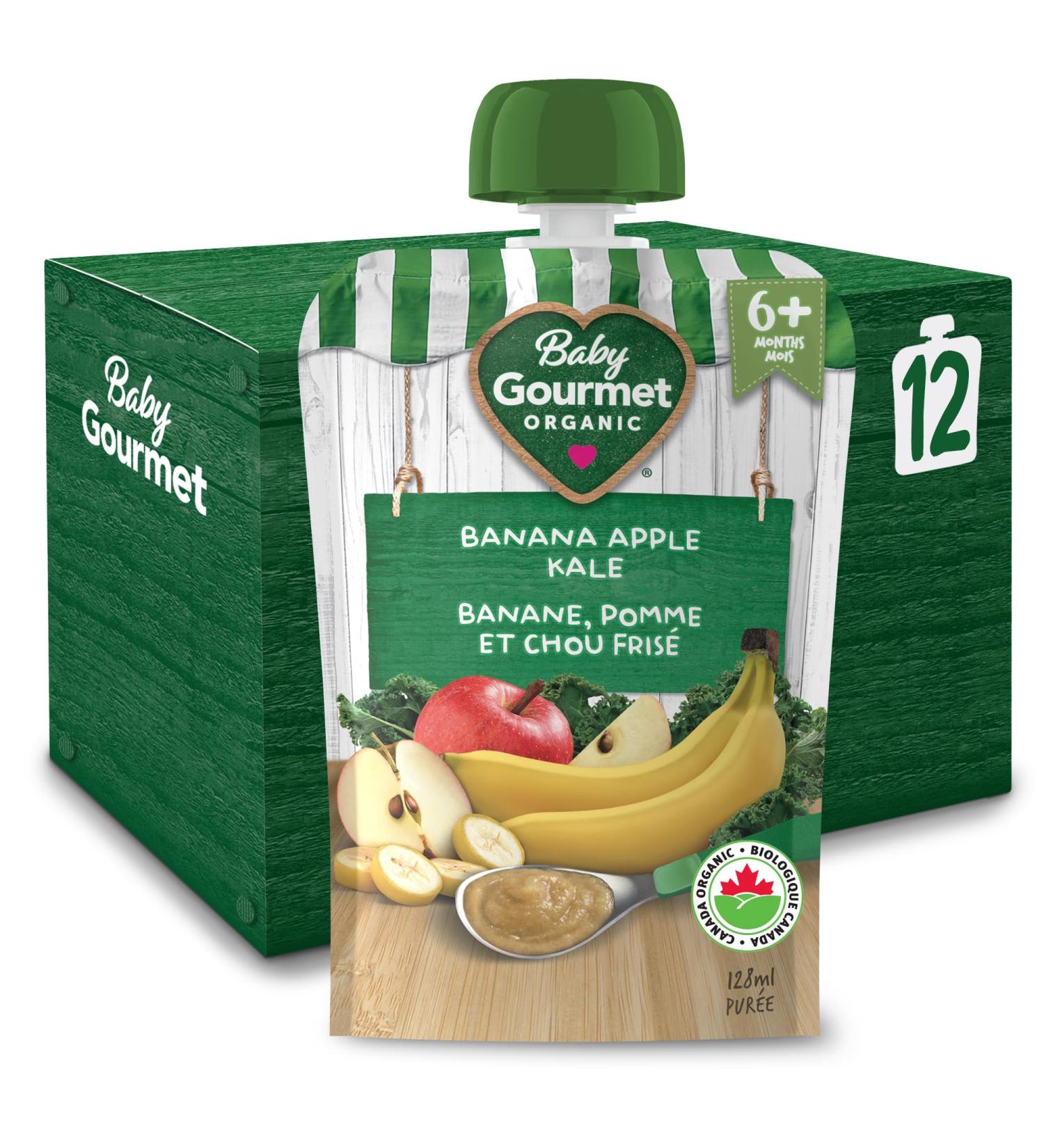 Baby Gourmet Organic Puree Baby Food Pouches - Banana Apple Kale - No Added Sugar Or Salt Non GMO No Fillers Gluten Free Kosher - (128ml) 12 Pack - Buy Online on GoSupps.com